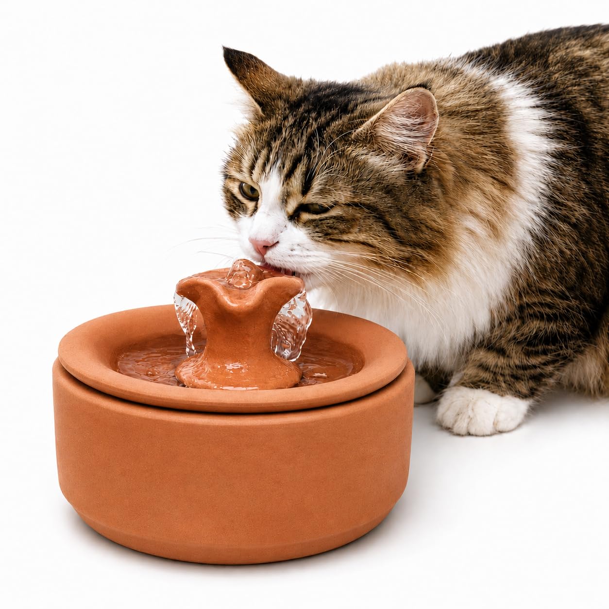 Bebedouro Fonte para Gatos em Cerâmica com Tampa e Torneira Inox Bivolt 1,8L Água