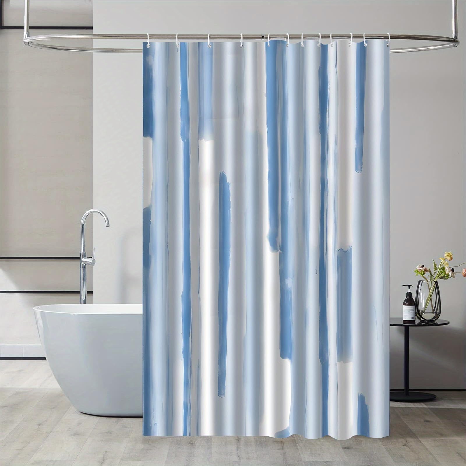 Tenda da doccia con stampa a fantasia azzurra, in tessuto di poliestere impermeabile, ideale per il bagno, con ganci per appendere la tenda e il paravento per la vasca da bagno (220x240 cm/LxA)