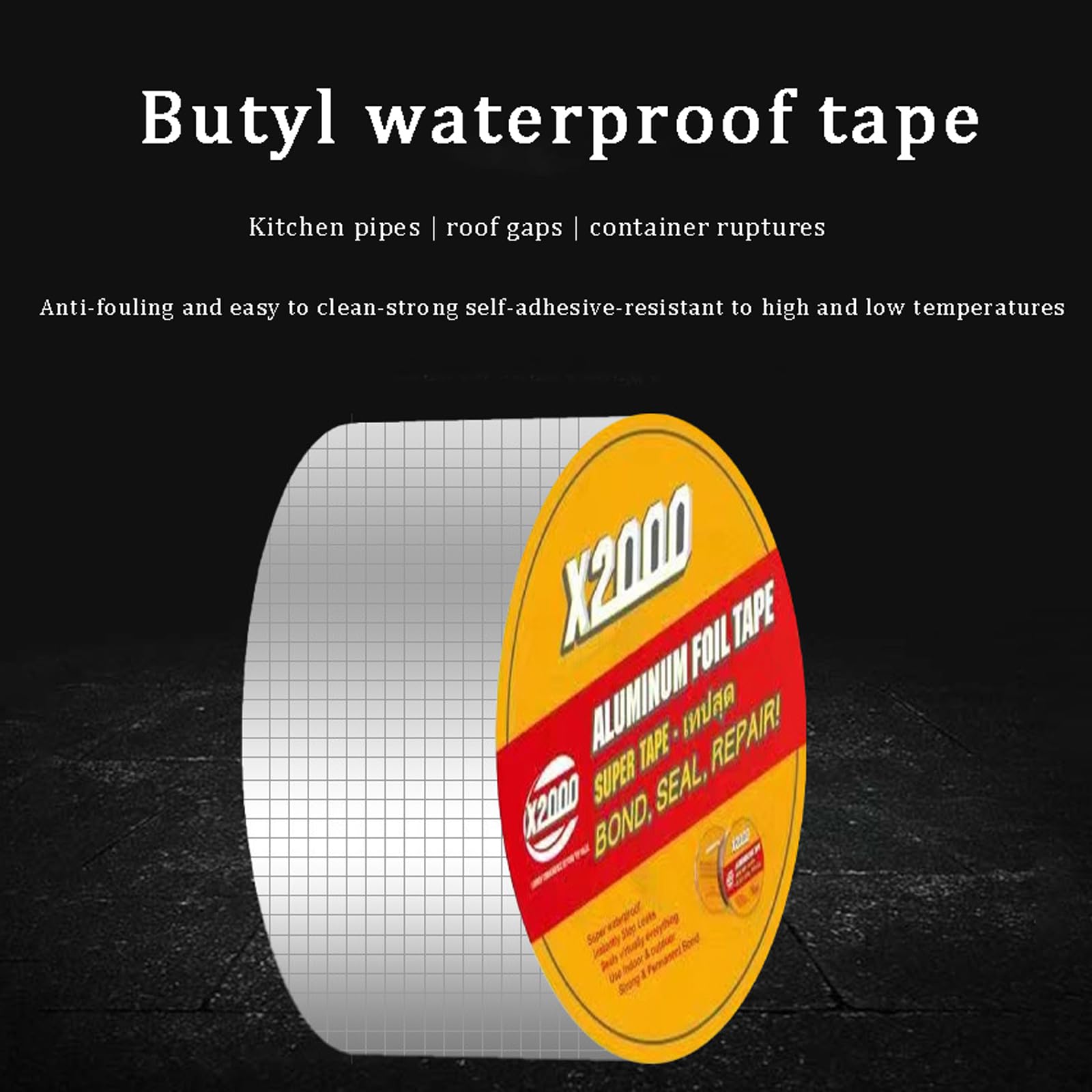 Cinta impermeable- Cinta de Butilo Impermeable Autoadhesiva- Cinta de sellado multiusos- impermeable cinta de aluminio cinta de reparación para Fugas en Techo/Espacio enAlféizar de Ventana/Tubería