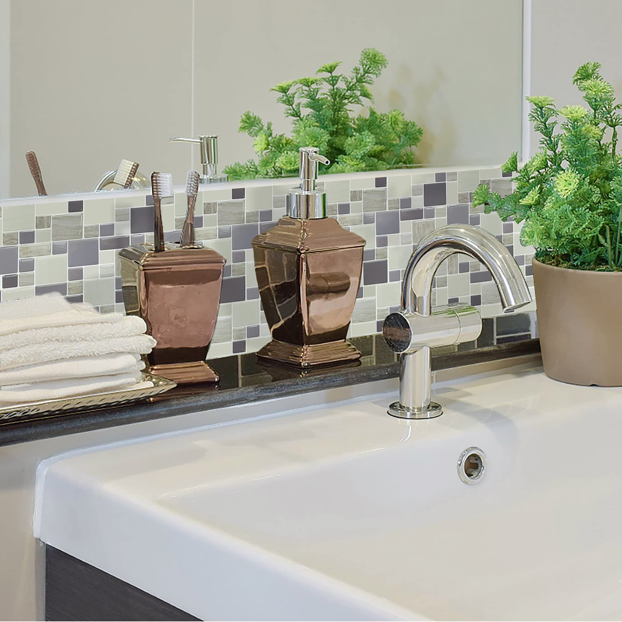 SHINGONE 3D Mosaic Tile Decals Self Adhesive Backsplash for Kitchen Bathroom, Peel and Stick Wall Tiles Stick on Wall