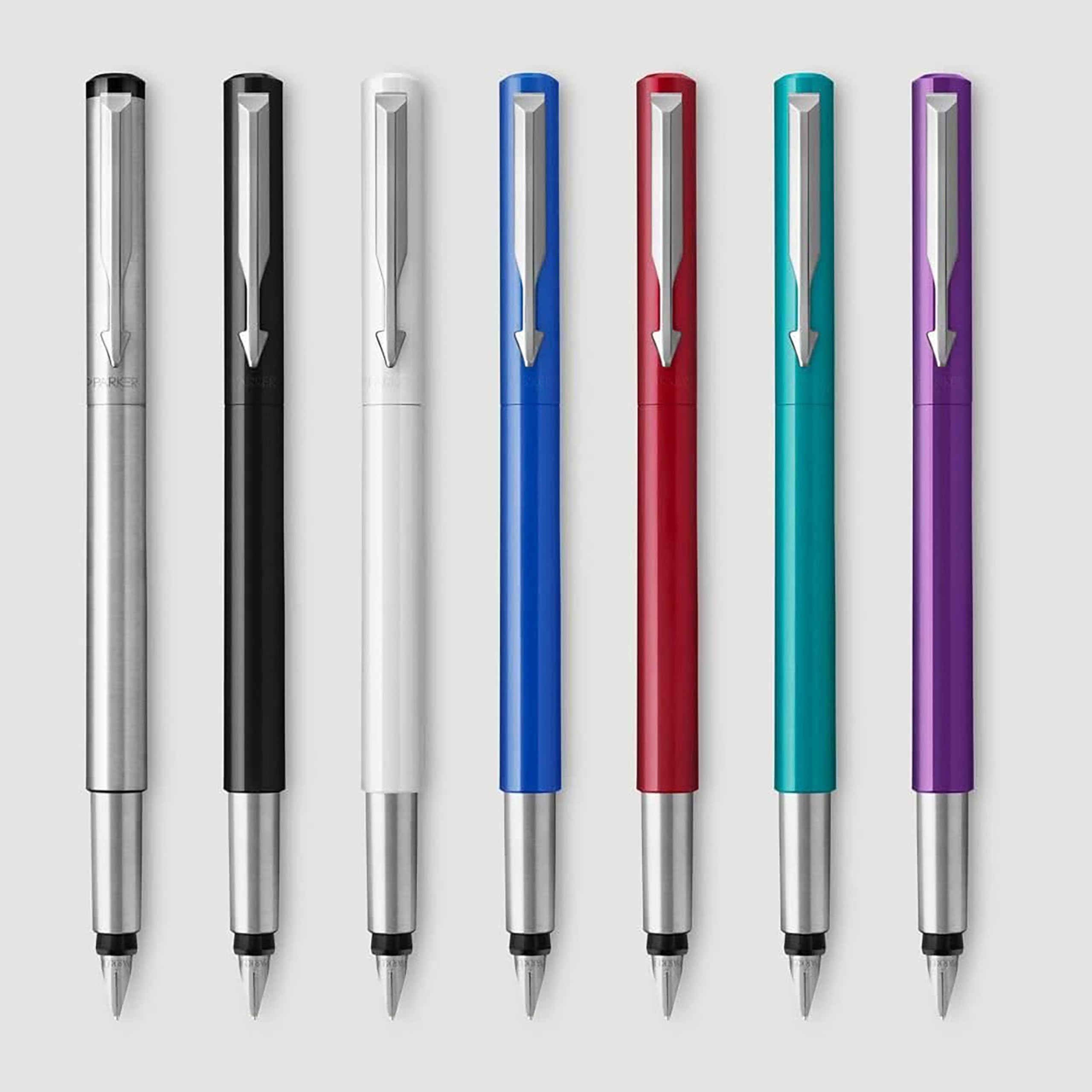 Parker Vector Füller | Edelstahl | Füllfederhalter mit mittlerer Feder | Blaue Tinte