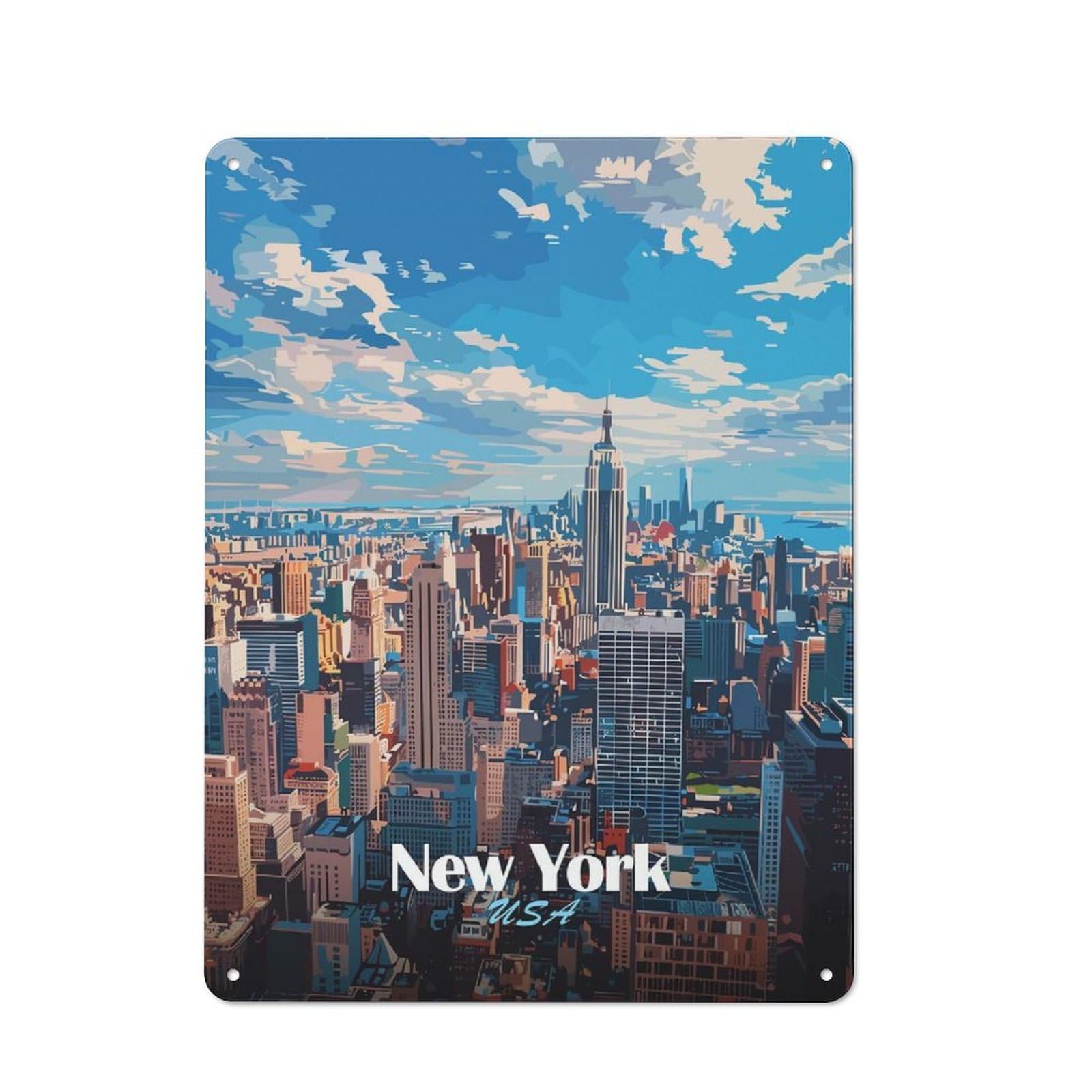 Junmoney Style-19 New York City Skyline(2) Decorative Metal Plaque 40X30cm, Loft Style Urban Room Decor For Flat, Bar, Studio Or Gallery Wall