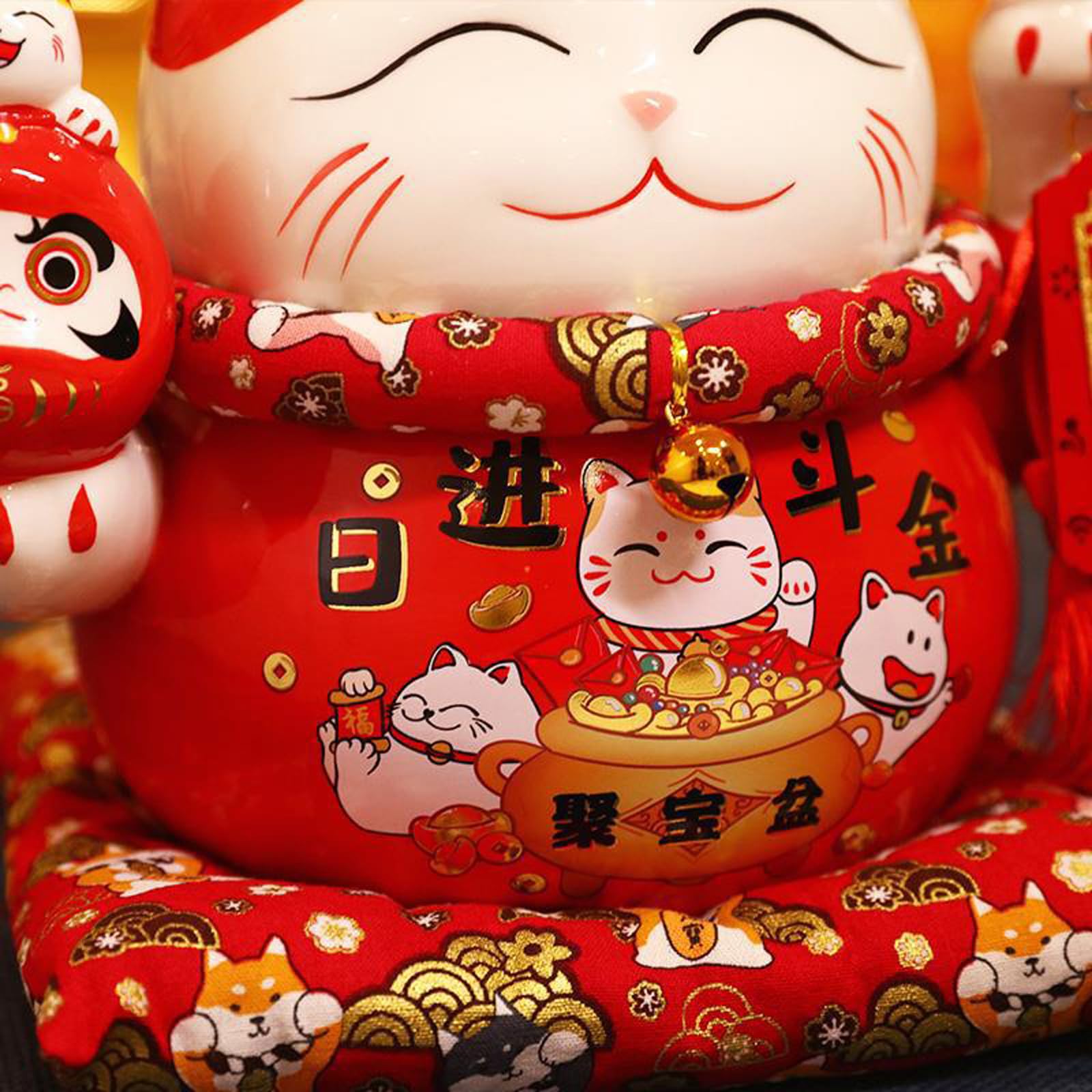 Maneki Neko de Cerámico,Linda estatua de gato de la suerte,Disponible en estilos de hucha y brazo oscilante,Adornos de gatos de la suerte adecuados para la oficina,que traen buena suerte