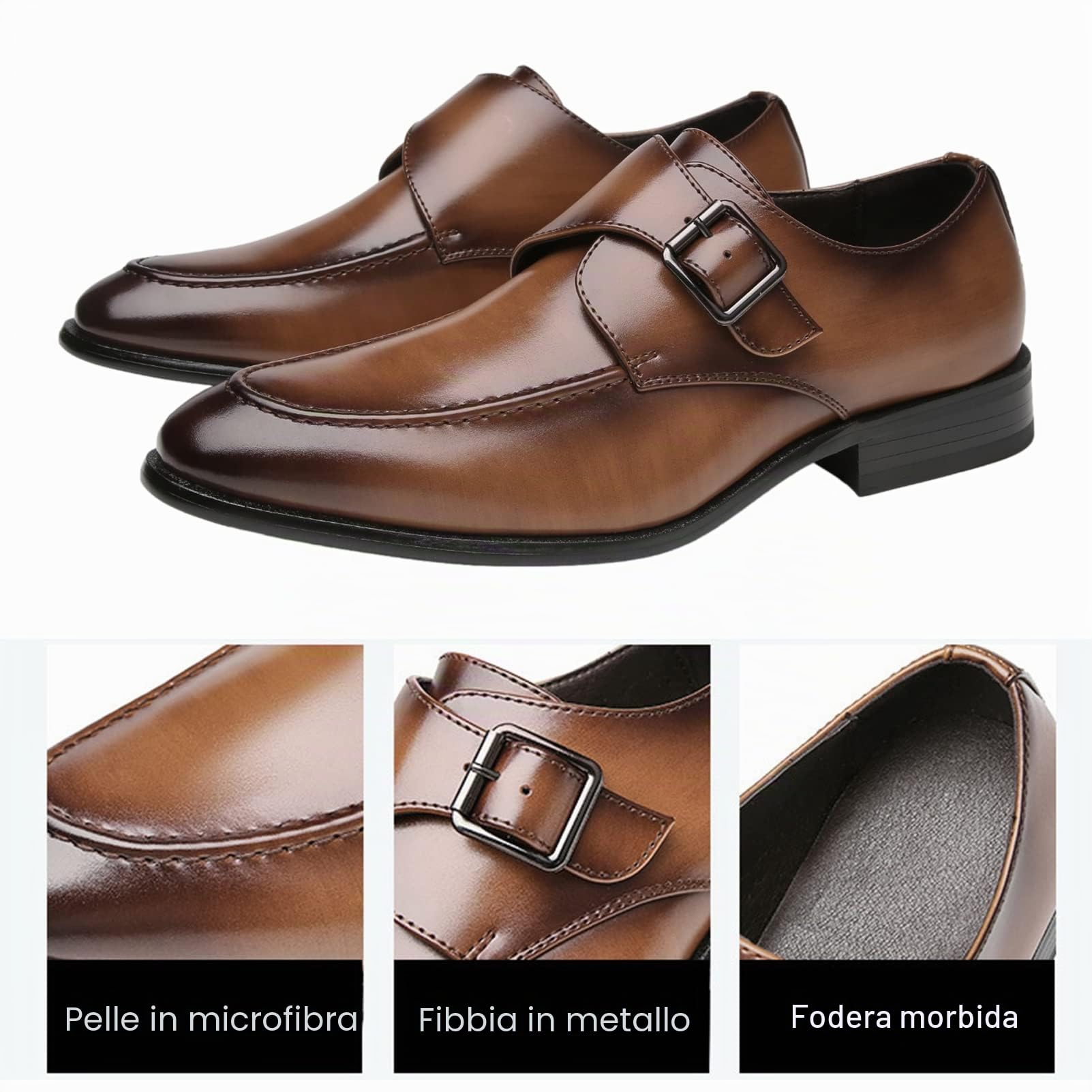 ANUFER Uomini Fibbia Singola Intelligente Scarpe da Monaco Pelle in Microfibra Formale Mocassini