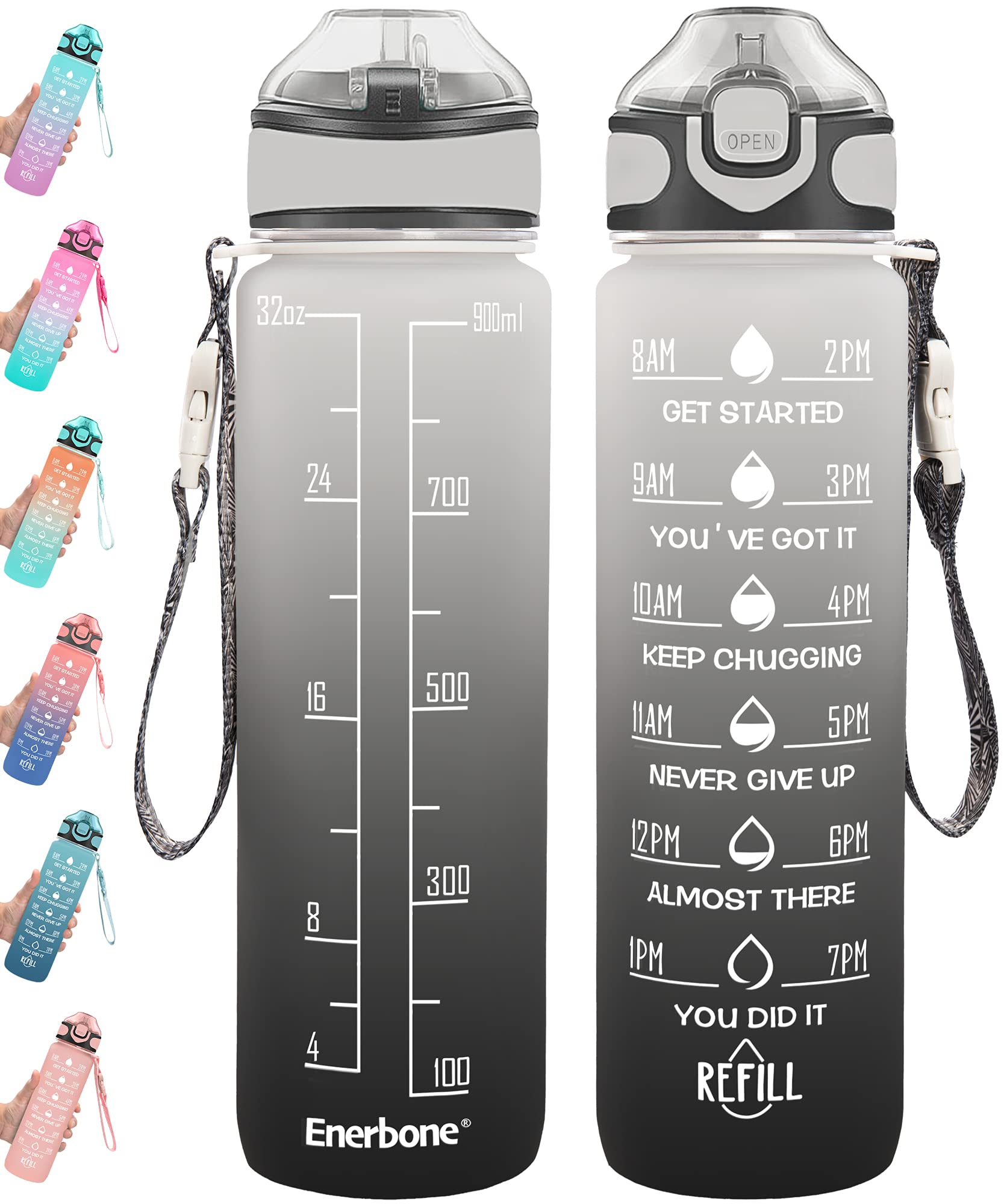 Sponsored Ad - Enerbone 32 oz Drinking Water Bottle with Times to Drink and Straw, Motivational with Carrying Strap, Leakproof BPA & Toxic Free, Ensure You Drink Enough Water for Fitness Gym Outdoor