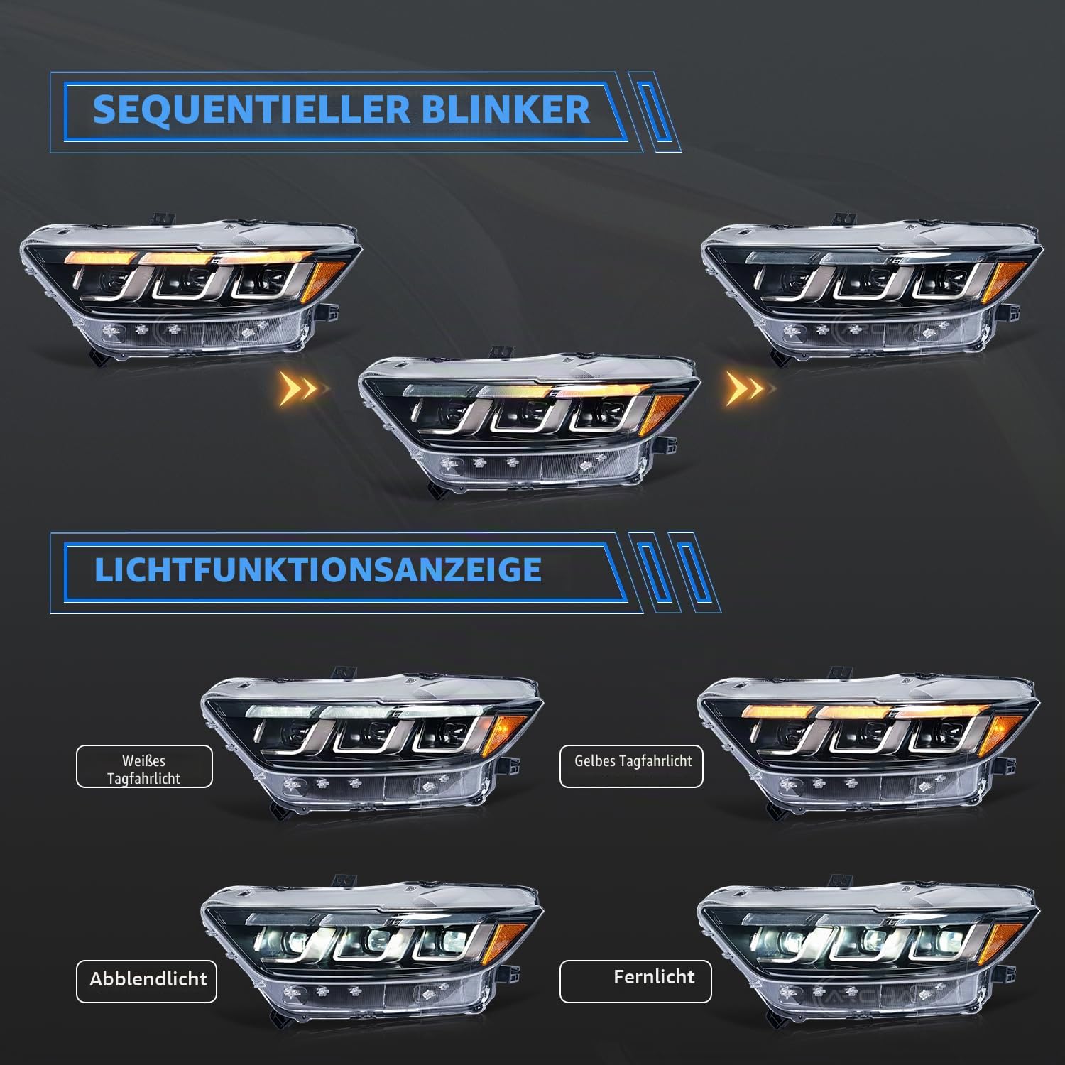 Archaic 3LINSE Scheinwerfer kompatibel mit 2015-2017 Ford Mustang