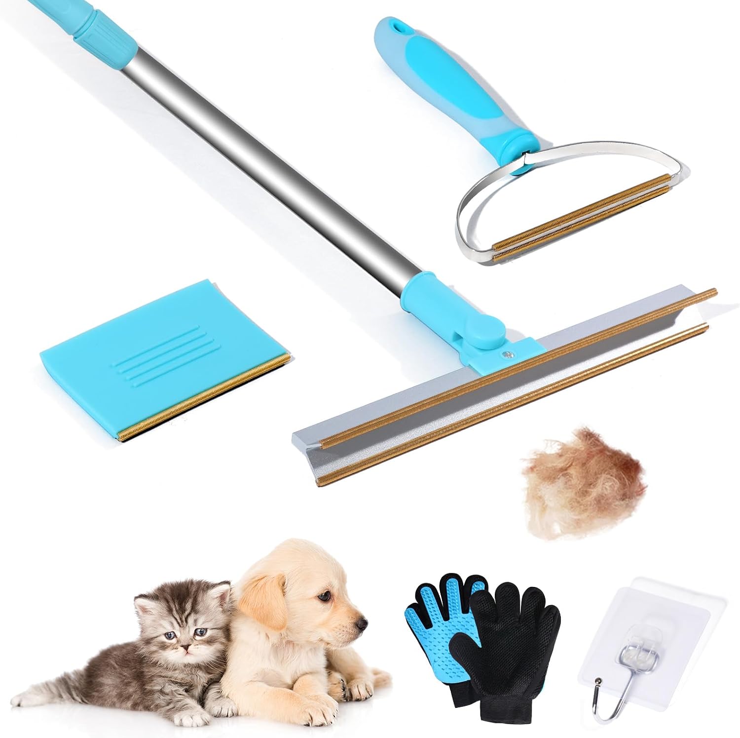 Muibe 56’’ Pet Hair Remover 3 Pack with Metal Fabric Edge Design,Adjustable Handle Carpet Rake,180°Rotating Dog Shedding Cleaner…