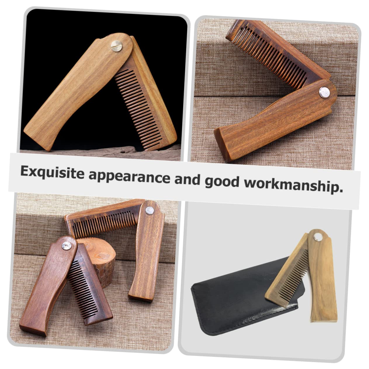 MAGICLULU 4 Set Di Pettini Per Baffi in Legno Dal Design Ergonomico Custodia Pieghevole Per Pettini Per