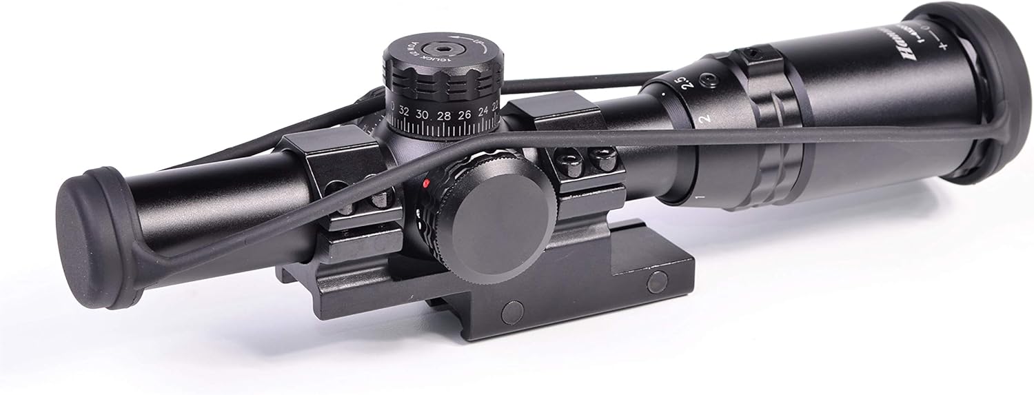 Hammers 1-4x20 Lightweight Compact Short Rifle Scope w/Illuminated Etched Glass Circle Reticle Finger Adjustable Lockable External Turret Screws Speed Throw Lever Offset Scope Mount 1inch Tube