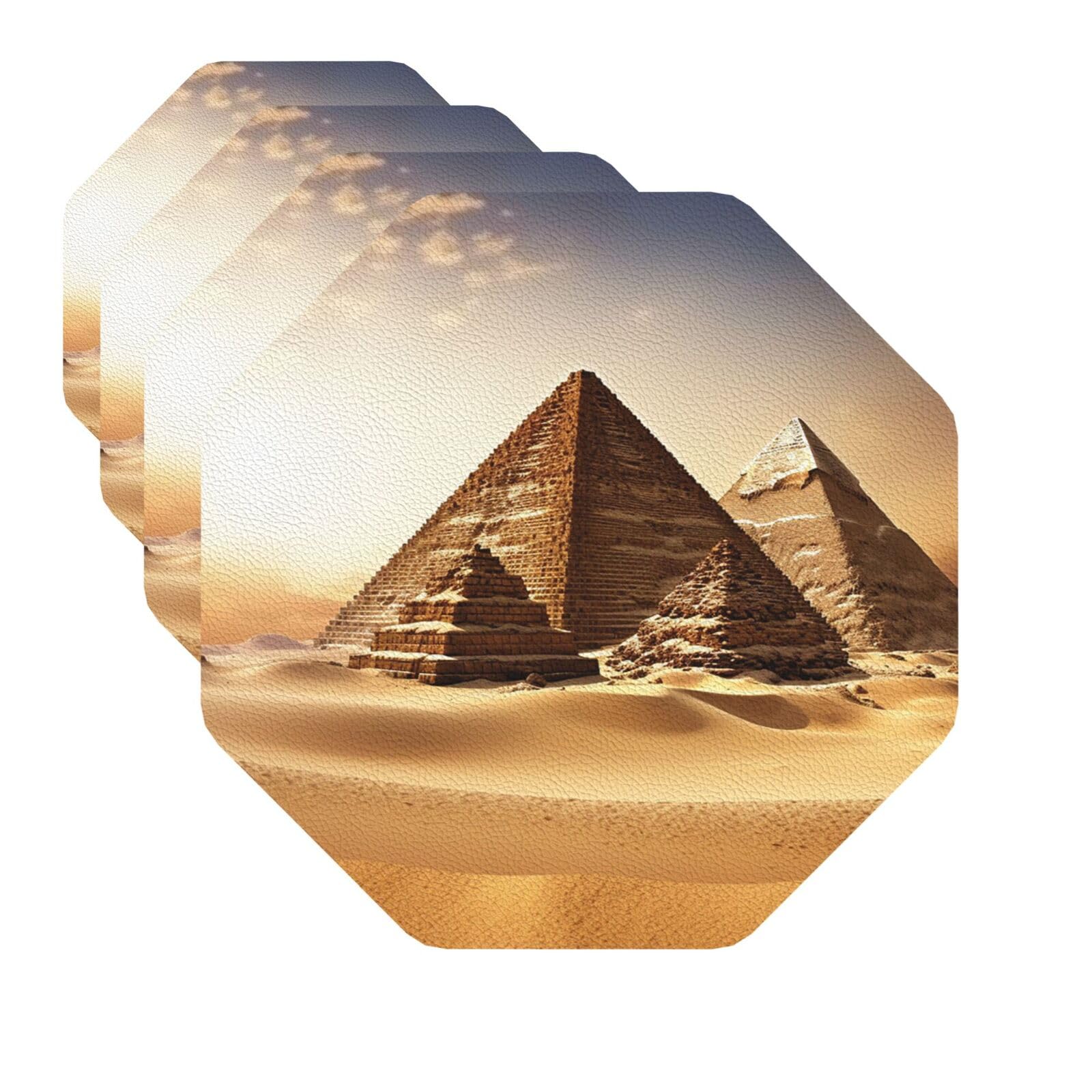 Drink Coasters Set of 4 Quick-Dry Leather Coaster Egyptian Pyramids Coasters for Drinks Coffee Cup Mat Tabletop Protection Heat Resistant Coaster for Kitchen Bar Office Home Decor