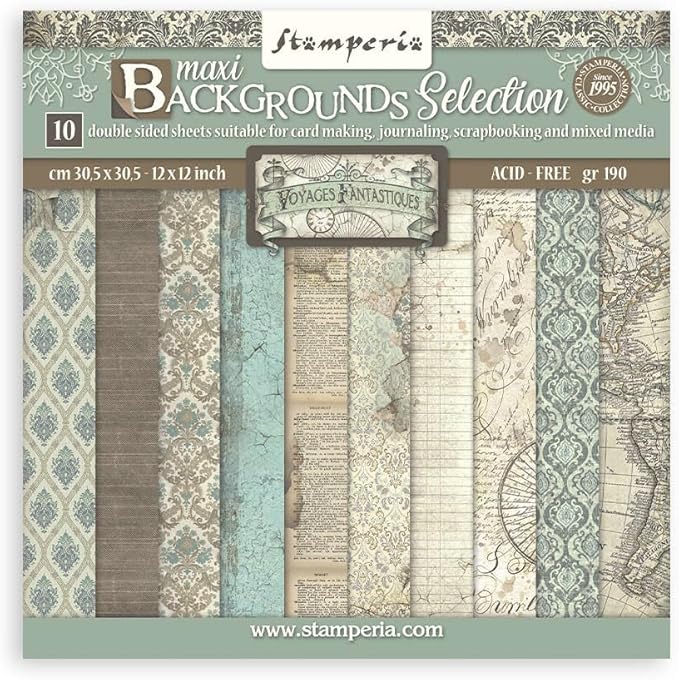 Scrapbooking Pad 10 sheets cm 30,5×30,5 (12″x12″) Maxi Background selection – Voyages Fantastiques