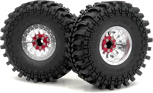 Miniatura 4 de HOBBYSOUL Neumáticos RC 1.9 de altura de 4.75 pulgadas y ruedas Beadlock de 1.9 ajustables, 4 llantas de compensación negativa, color negro para 110