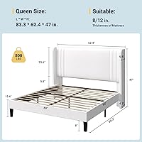 Vista 2 de Allewie Base de cama de plataforma de terciopelo tamaño Queen con cabecera acolchada vertical con respaldo alado, fácil montaje, almacenamiento