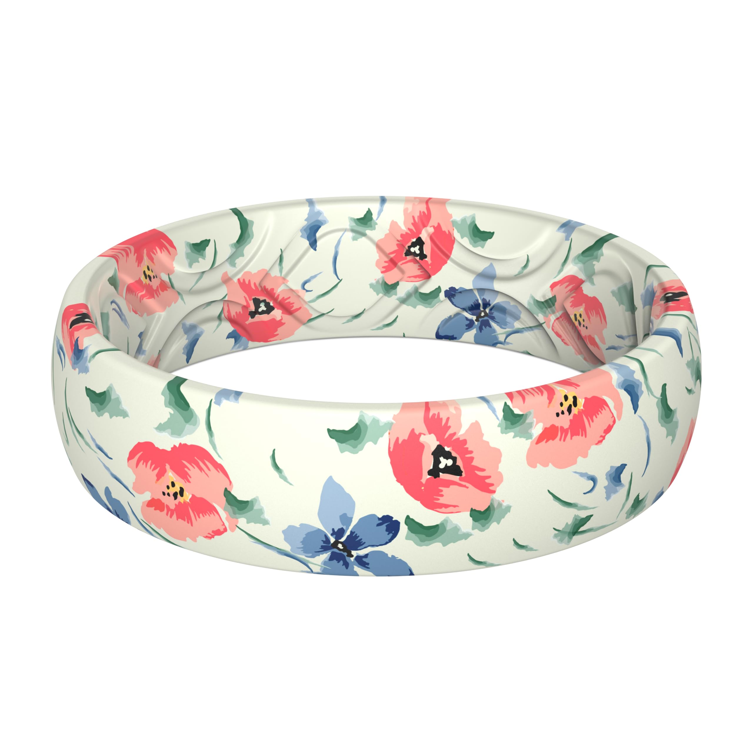 ThunderFit Silicone Wedding Rings for Women, Printed Design Breathable Rubber Engagement Bands 5.5mm Wide 1.8mm Thick