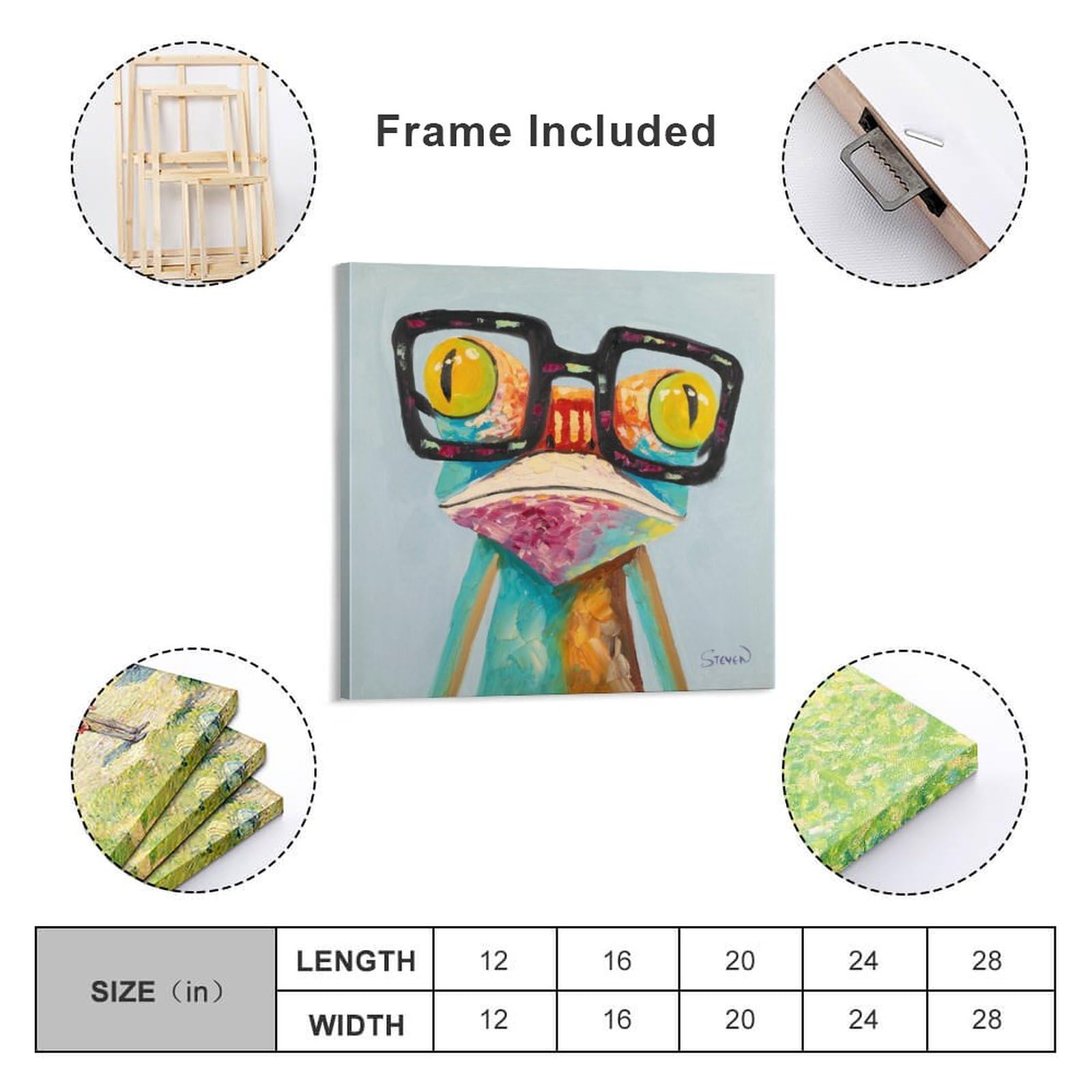 Amazon.co.jp: 眼鏡をかけたカラフルなカエルインテリア 絵画 多色の