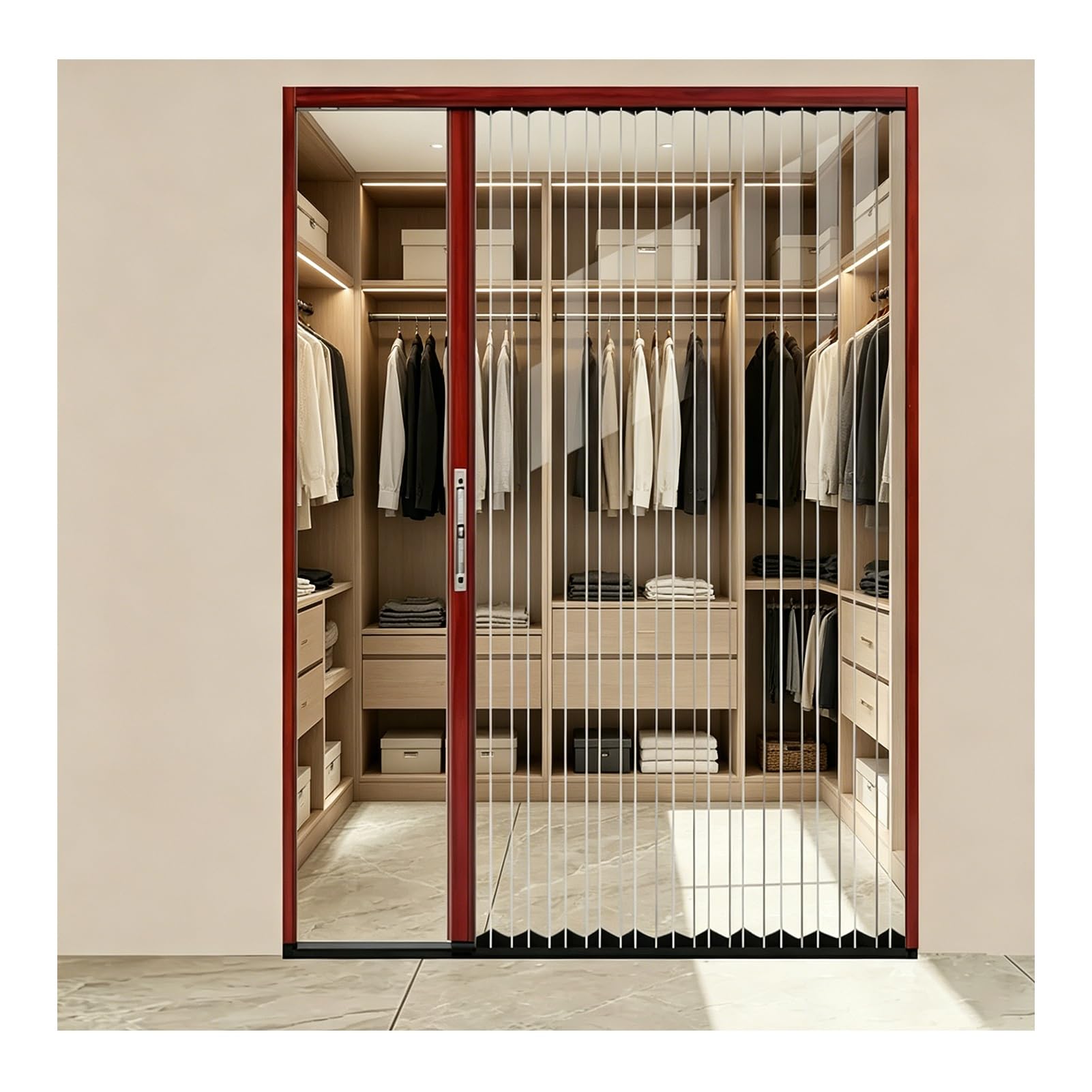 Kphymod Red Clear Pc Retractable Room Divider Folding Door, Aluminum Alloy Accordion Partition Door, Closet & Bedroom Space Separation(,64" X 80")