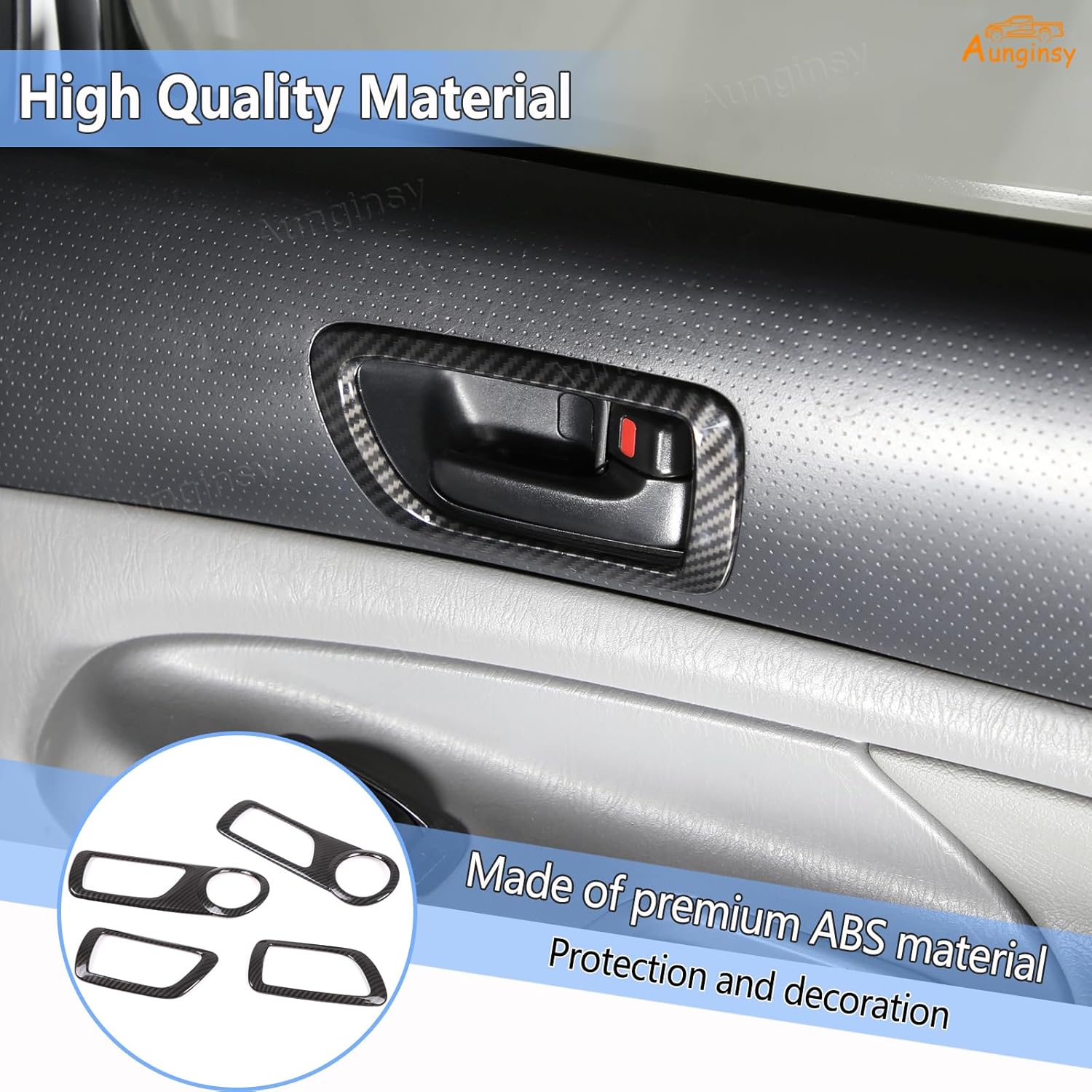 Aunginsy Car Inner Door Handle Panel Frame Trim Compatible with Toyota Tacoma 2005-2015 Front Rear Side Door Handle Bowl Speaker Ring Panel Look Decorative Cover Protective ABS Interior Accessories