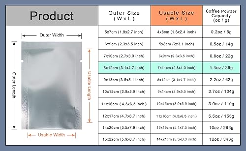 Miniatura 9 de MITOB Bolsa de papel de aluminio plateado, sellado térmico, para ventana delantera, de plástico, con parte superior abierta, bolsa de Mylar para