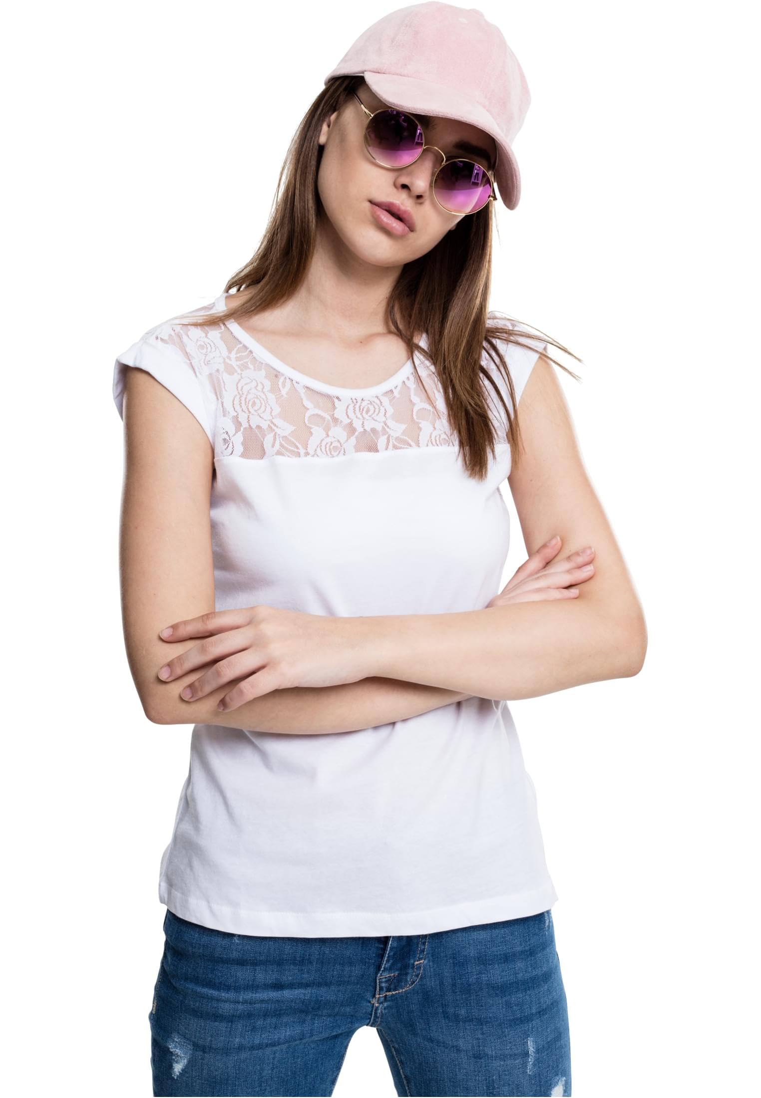 Urban Classics T-Shirt - Ladies Top Laces Tee - Weiß