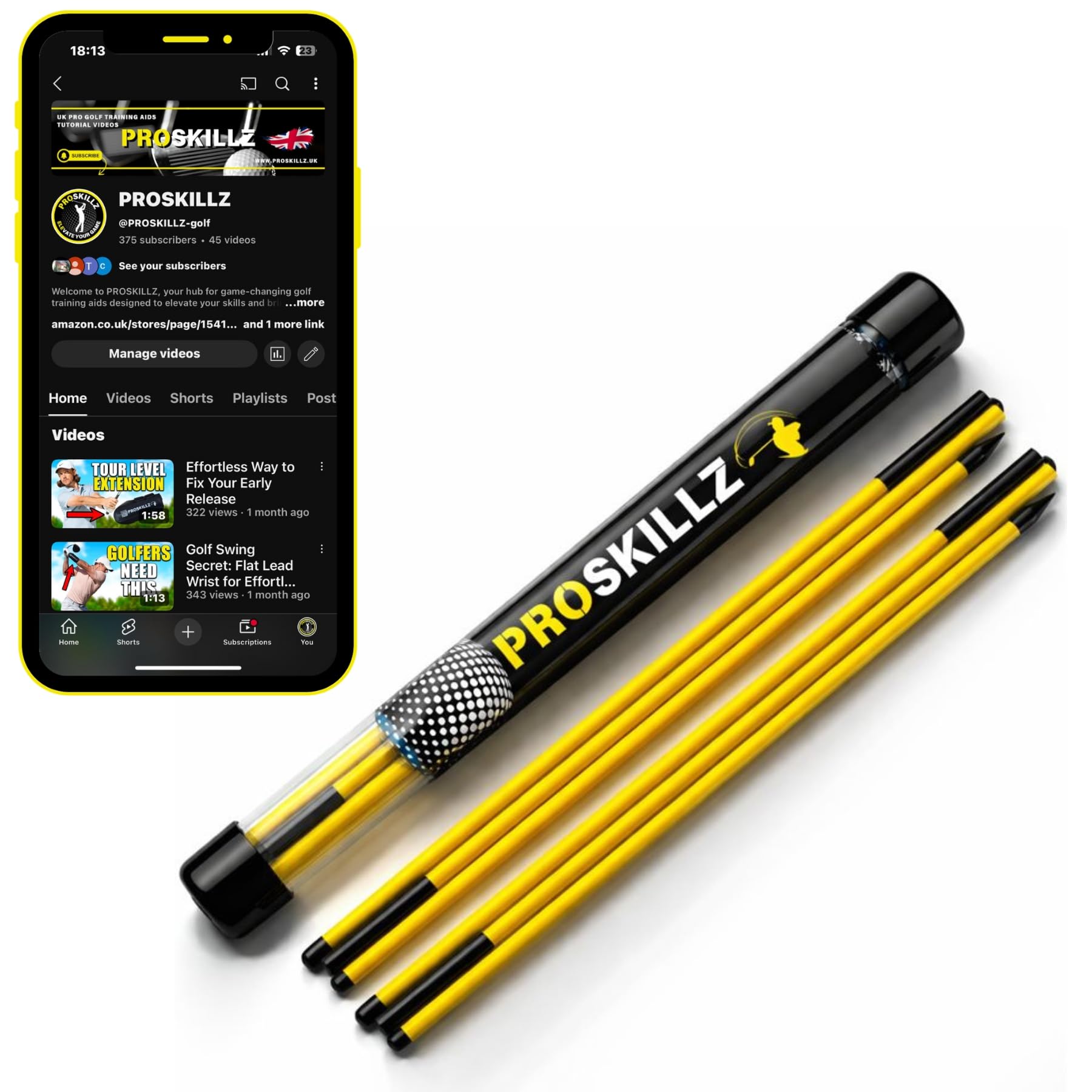 UK PRO Golf Alignment Sticks + Free Tutorial Videos – 46" Collapsible Twin Pack Training Aid for Swing Path, Ball Position & Correct Swing Posture – Includes Carry Tube & Tutorial Videos