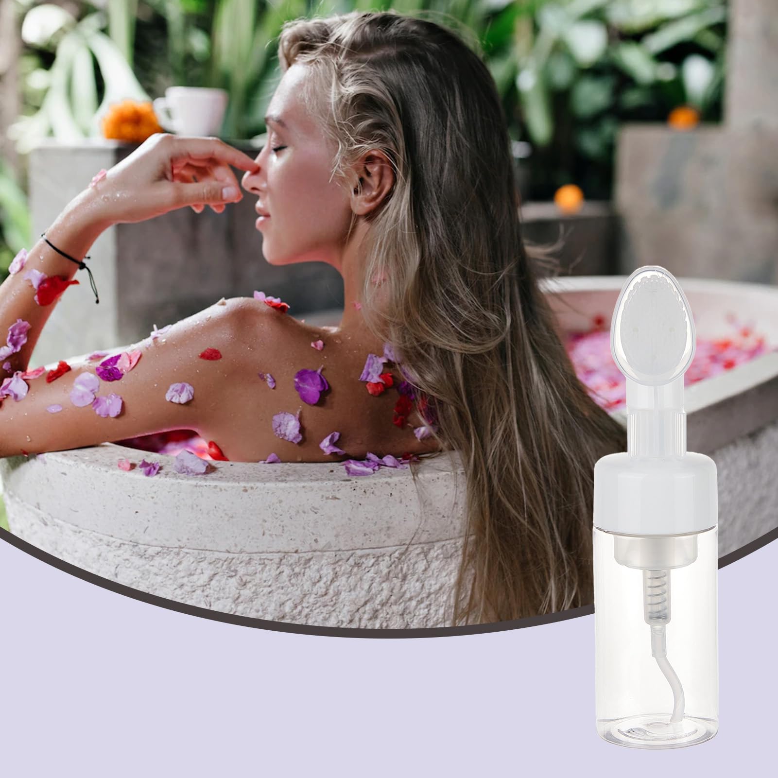 NICENEEDED Flacone In Schiuma Da 100 ml con Pennello, Dispenser per Pompa Detergente per Il Viso con Testina per Massaggio In Schiuma di Silicone, Dispenser Liquidi Da Viaggio per Sapone e Shampoo