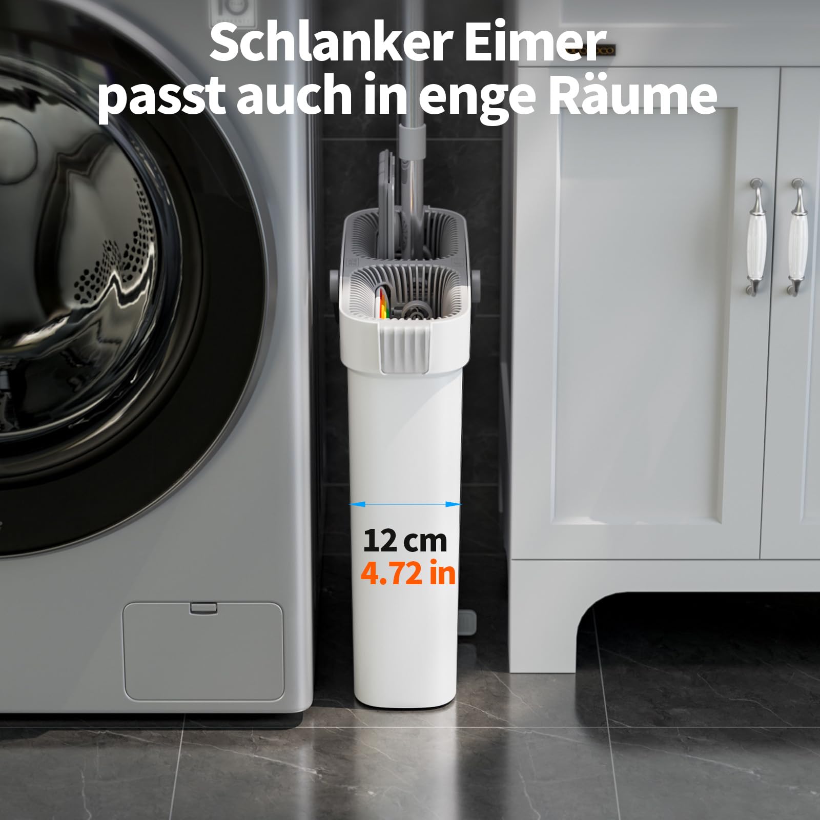 CTIME Kit de serpillère avec seau, seau plat mains libres avec serpillère, kit de nettoyage pour le sol avec 2 serpillères en microfibre, utilisation humide et sèche, système de nettoyage des sols (33