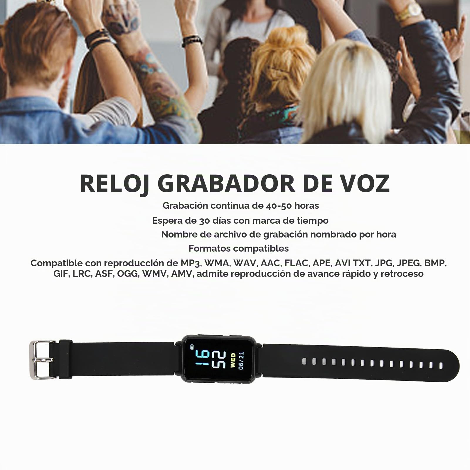 Reloj Grabador Activado por Voz, Grabador de Voz Digital, Reducción Inteligente de Ruido, Grabador MP3, Grabación con Temporizador, Grabación Superpuesta Recurrente (4g)