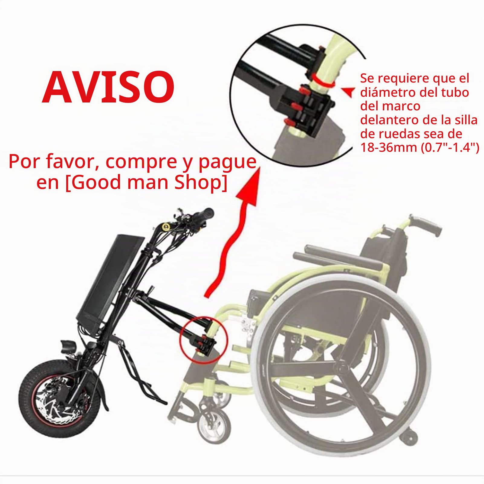 GMtes - Accesorio eléctrico para silla de ruedas de 500 W, dispositivo de tracción de silla de ruedas, kit de conversión de silla de ruedas eléctrica para terapia de rehabilitación con luz frontal y