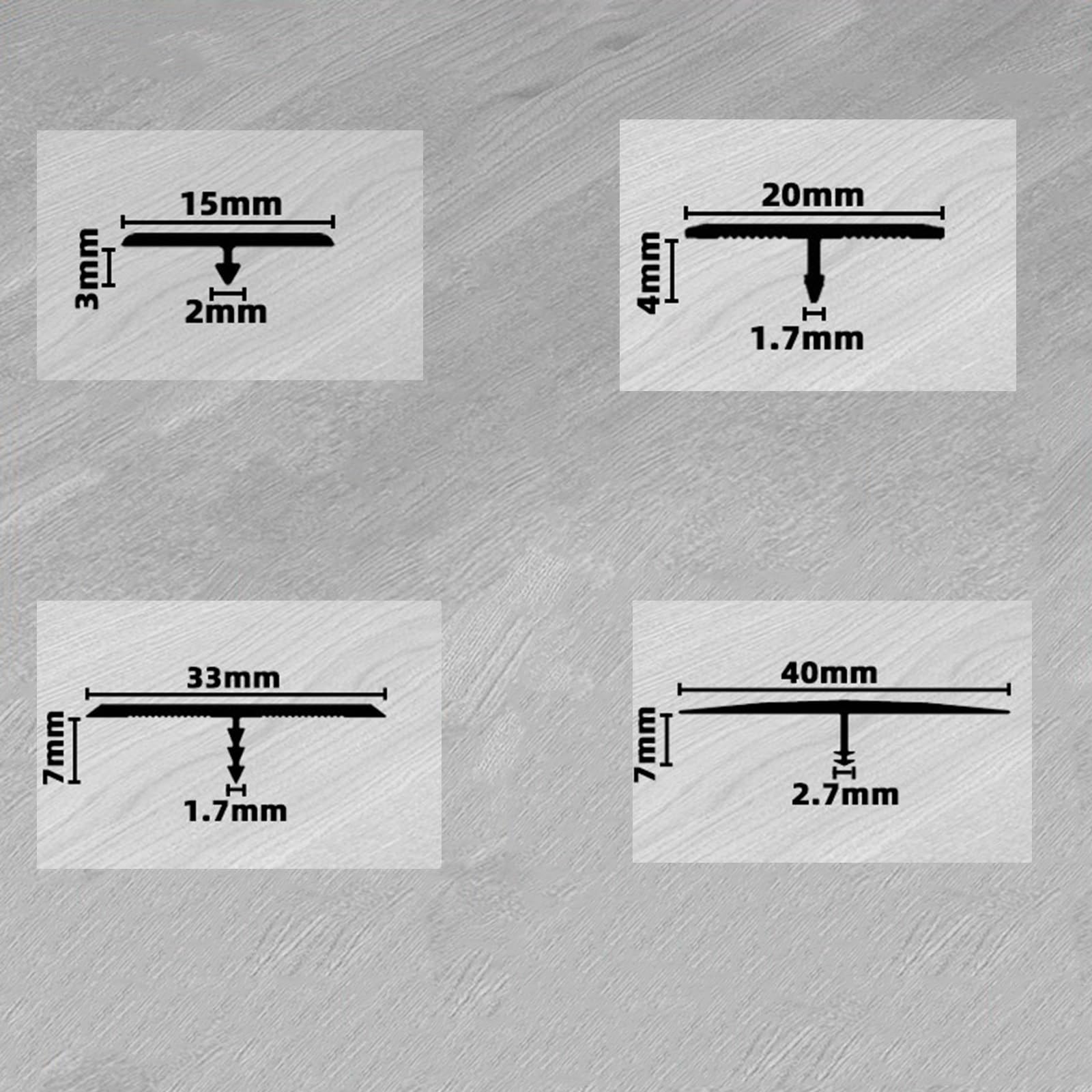 Perfil de transición de aluminio, protección de borde en T para transiciones de madera a azulejos, tira de transición de suelo de 90 cm, 3 piezas