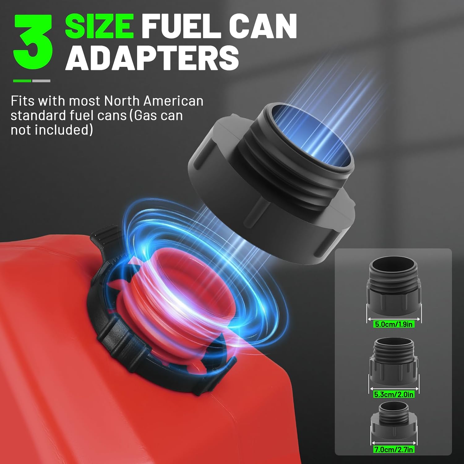 Fuel Transfer Pump with Auto-Stop 2.4GPM Powered with 51" Hose & 4 Can Adapters Compatible with Gasoline Diesel Oil Powered Portable Fuel Pump for Cars Generators Lawn Mowers Chainsaws Boats