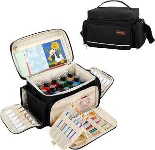 Acrylic Paint Organizer Bag - Large Capacity Paint Storage Case for Acrylic, Oil & Watercolor Tubes, Brush Holders, Travel Art Supply Tote, Christmas Gift for Artists & Art Students