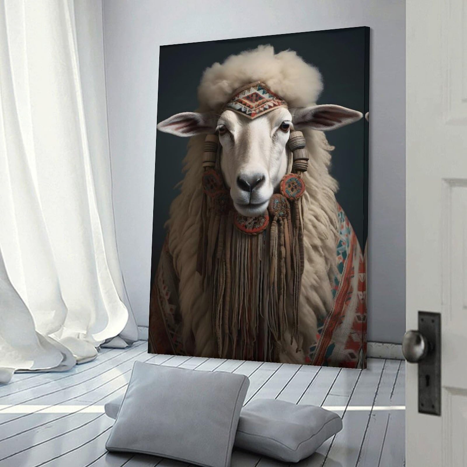 Junmoney Aztec Sheep Canvas Art Print, 24x36inch(60x90cm), for Bedrooms, Workspaces And Everyday Interiors, A Flexible Wall Accent for Shared Spaces