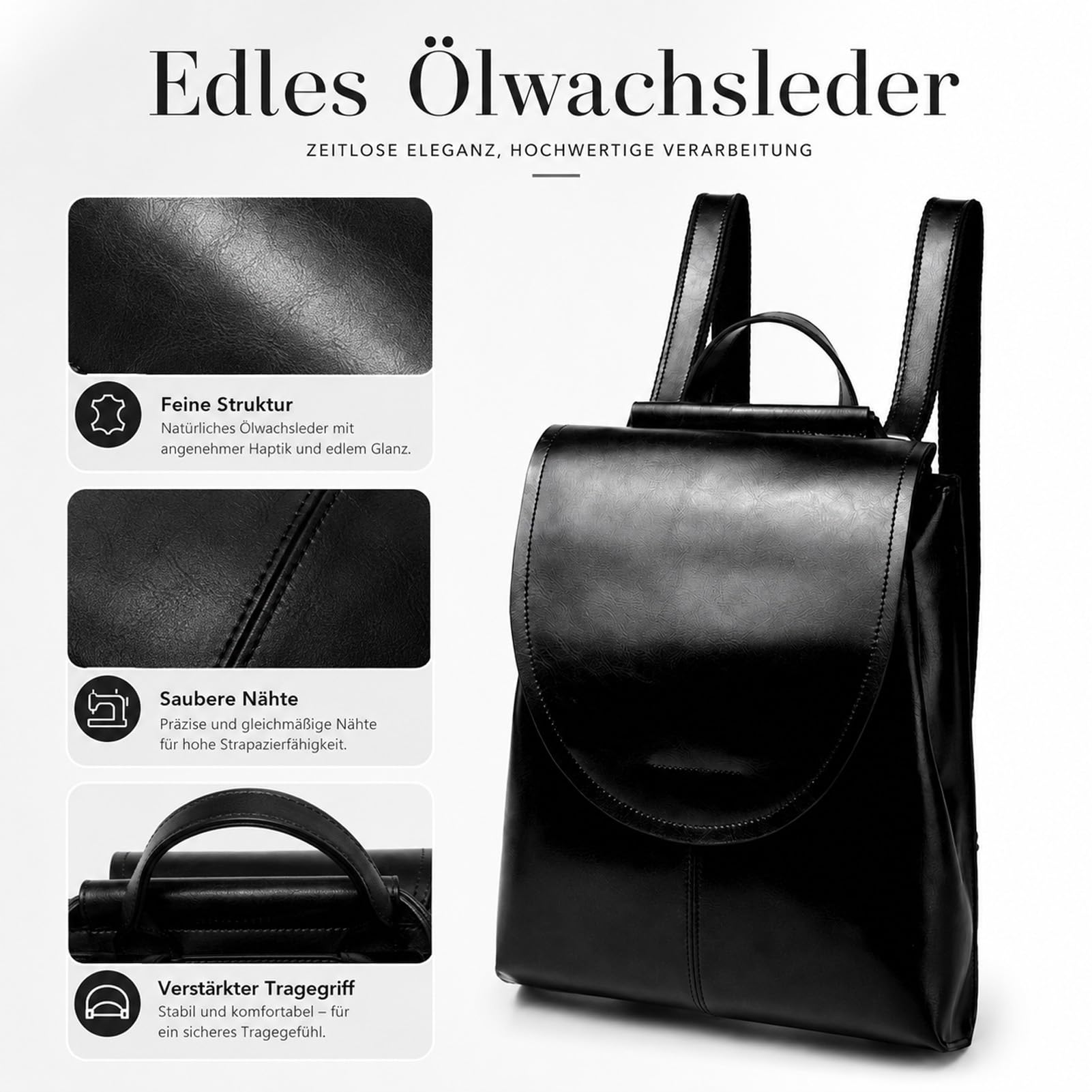 Drawelry Retro Rindsleder Rucksack für Damen, Multifunktional Echtleder Rucksäcke Tagesrucksack Handtasche Britischer College Stil Umhängetasche Schultertasche Frauen Leder Daypack (A-Schwarz)