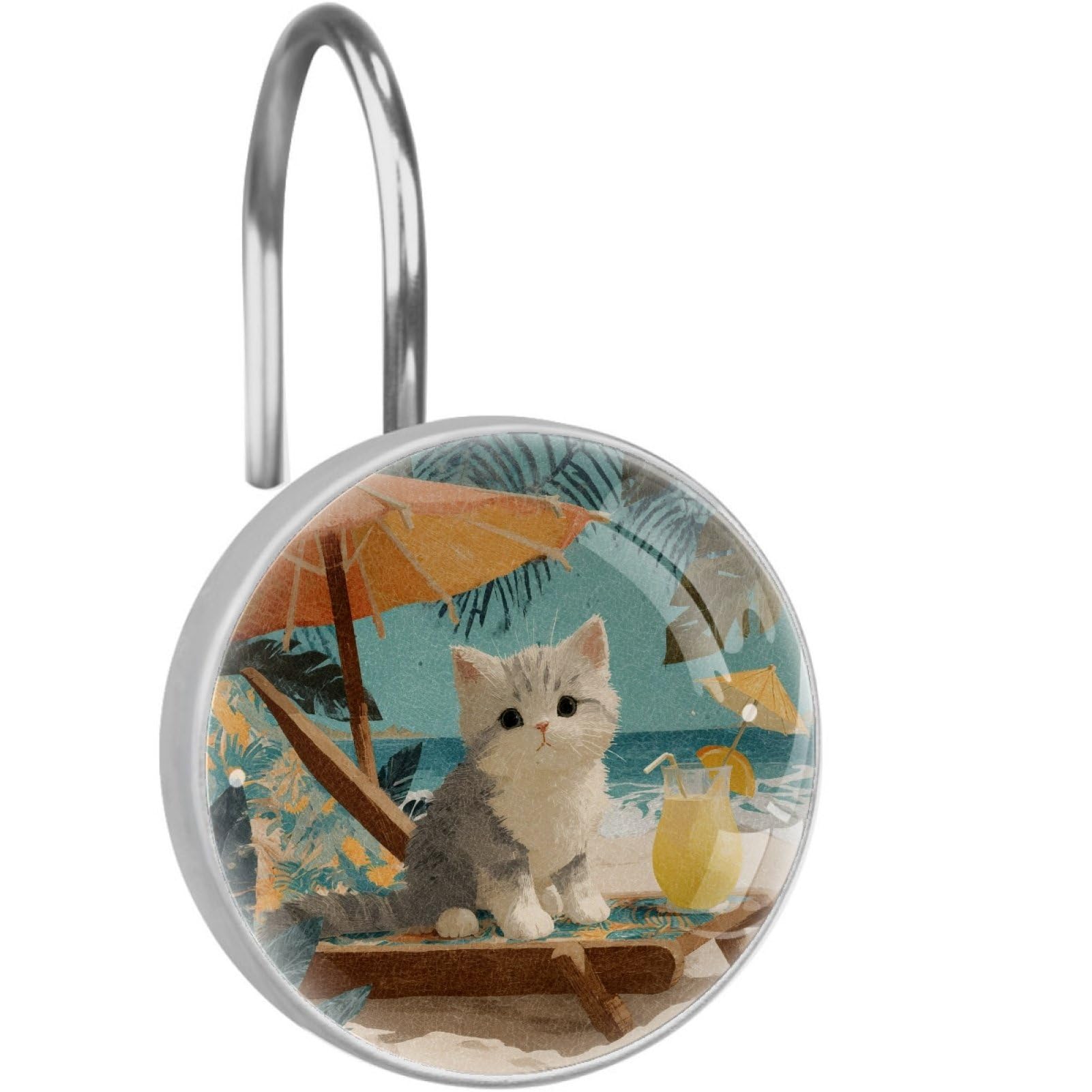 VAPOKF Shower Curtain Hooks, 12PCS Beach Cat Shower Curtain Hook for Bathroom Decors Home Bedroom