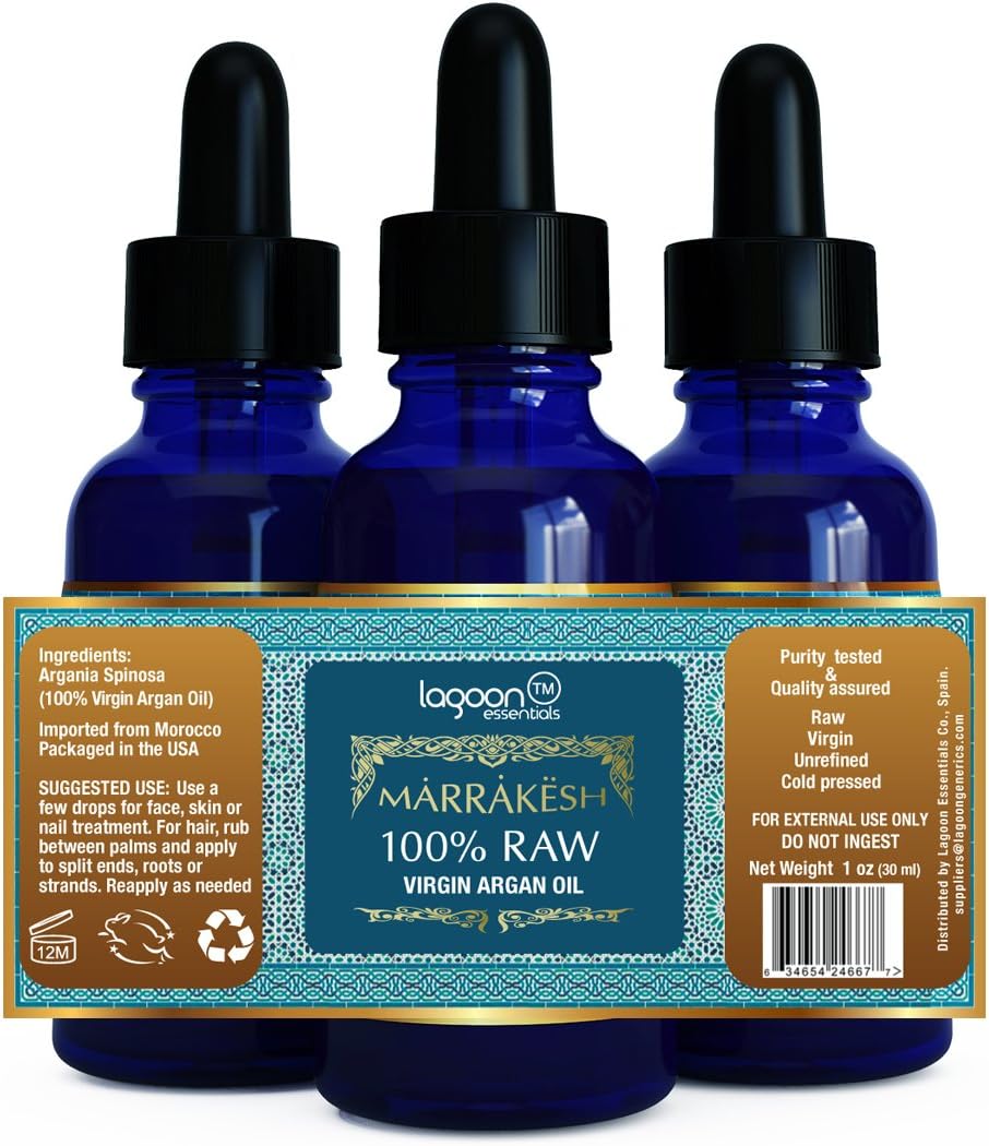Extra Virgin Argan Oil Cold Pressed - 100% Moroccan Argan Oil For Hair, Cuticles, Skin, Face & Nails. Best Skin Care Products For Wrinkles, Cuticles ... (1oz / 30ml) Bottle With Dropper + E-Book.