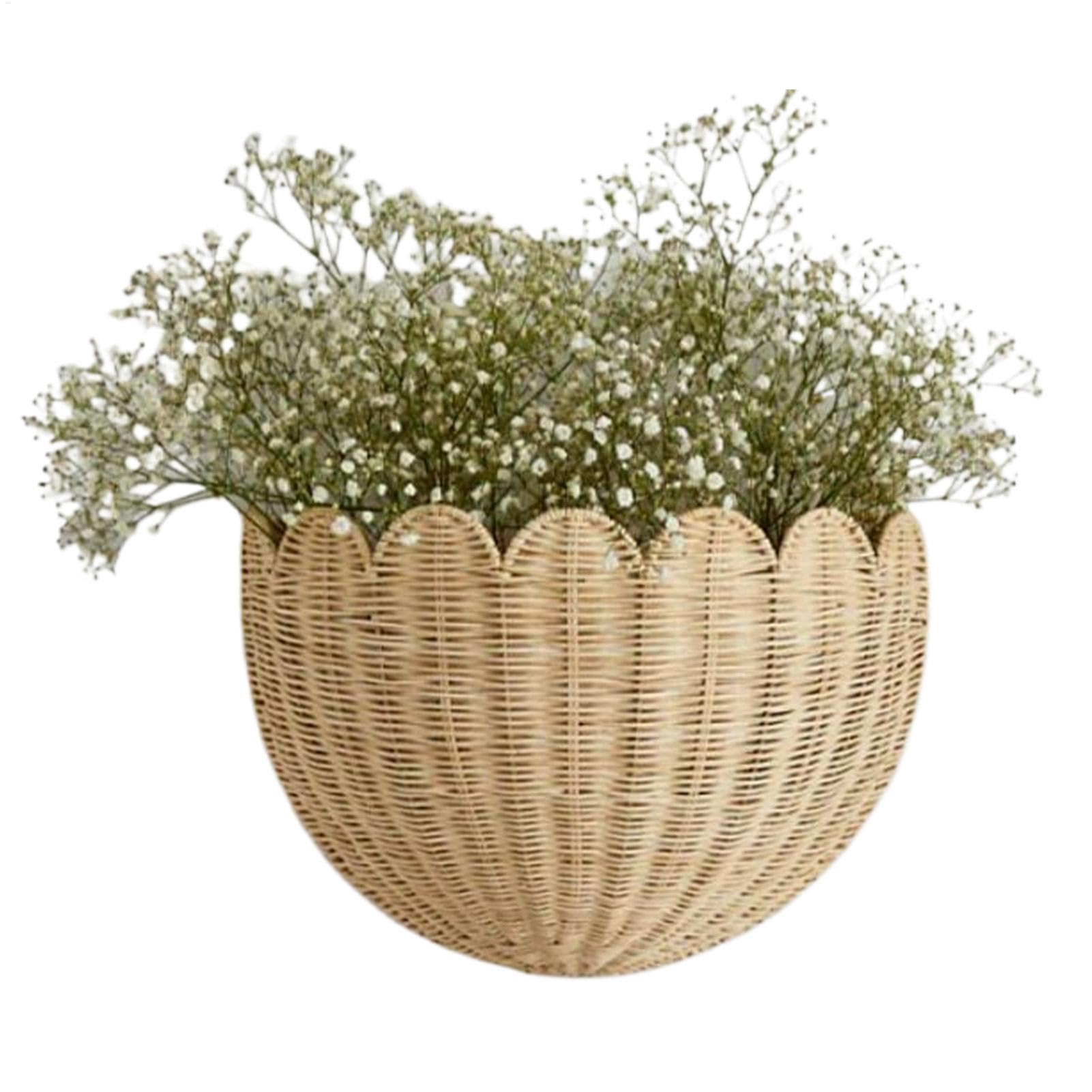 Cesta de pared festoneada, cesta tejida de mimbre, organizador decorativo de almacenamiento para el hogar, caja colgante de ratán tejida a mano, decoración de pared bohemia de granja