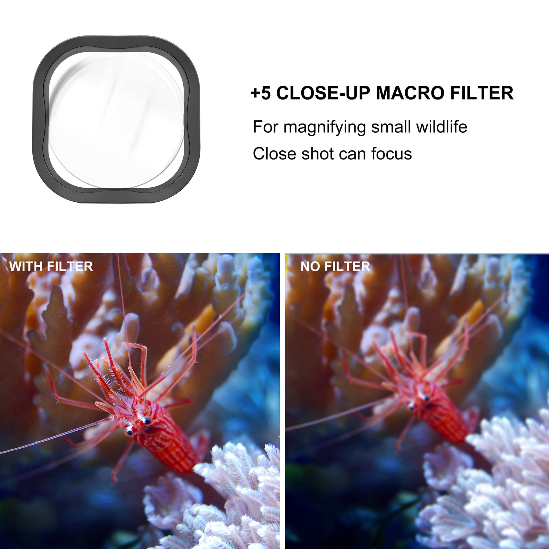 GEPULY Custodia impermeabile per GoPro Hero 8 nero con 4 filtri subacquei, custodia subacquea da 60 m, con filtri rossi, snorkeling, magenta, Close-up per GoPro Hero 8 fotocamera nera