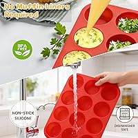 Vista 7 de Molde de silicona para magdalenas, mini molde para magdalenas, 12 tazas regulares y mini 24 tazas de lata para magdalenas, juego de 2 para hornear