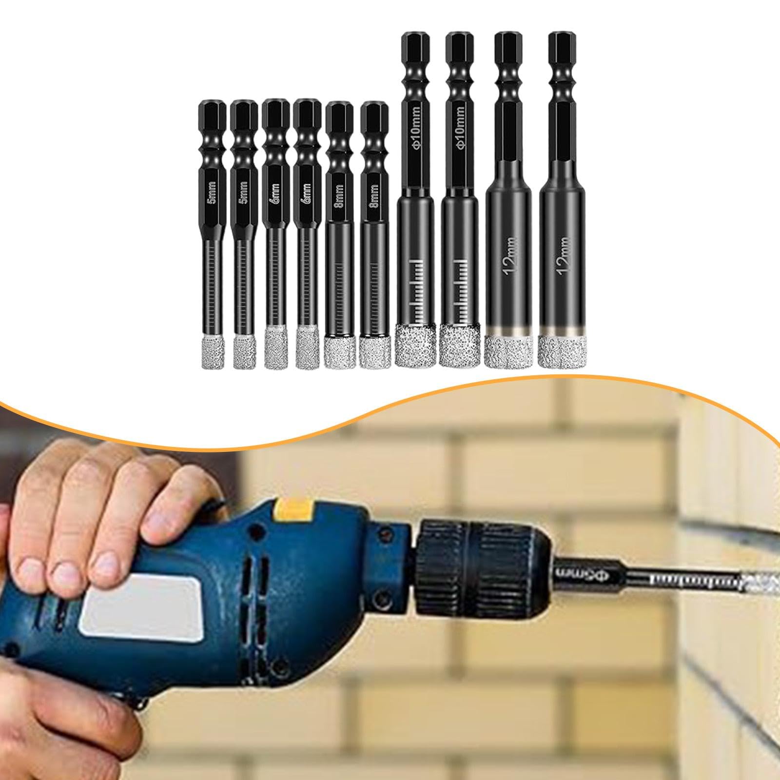 F Fityle 10 Piezas Brocas Diamante Seco Juego Brocas Redondas Perforador Cerámica Mármol Granito Uso Seco para Bricolaje Y Taller Adecuado para Cerámi, 5 Mm, 6 Mm, 8 Mm, 10