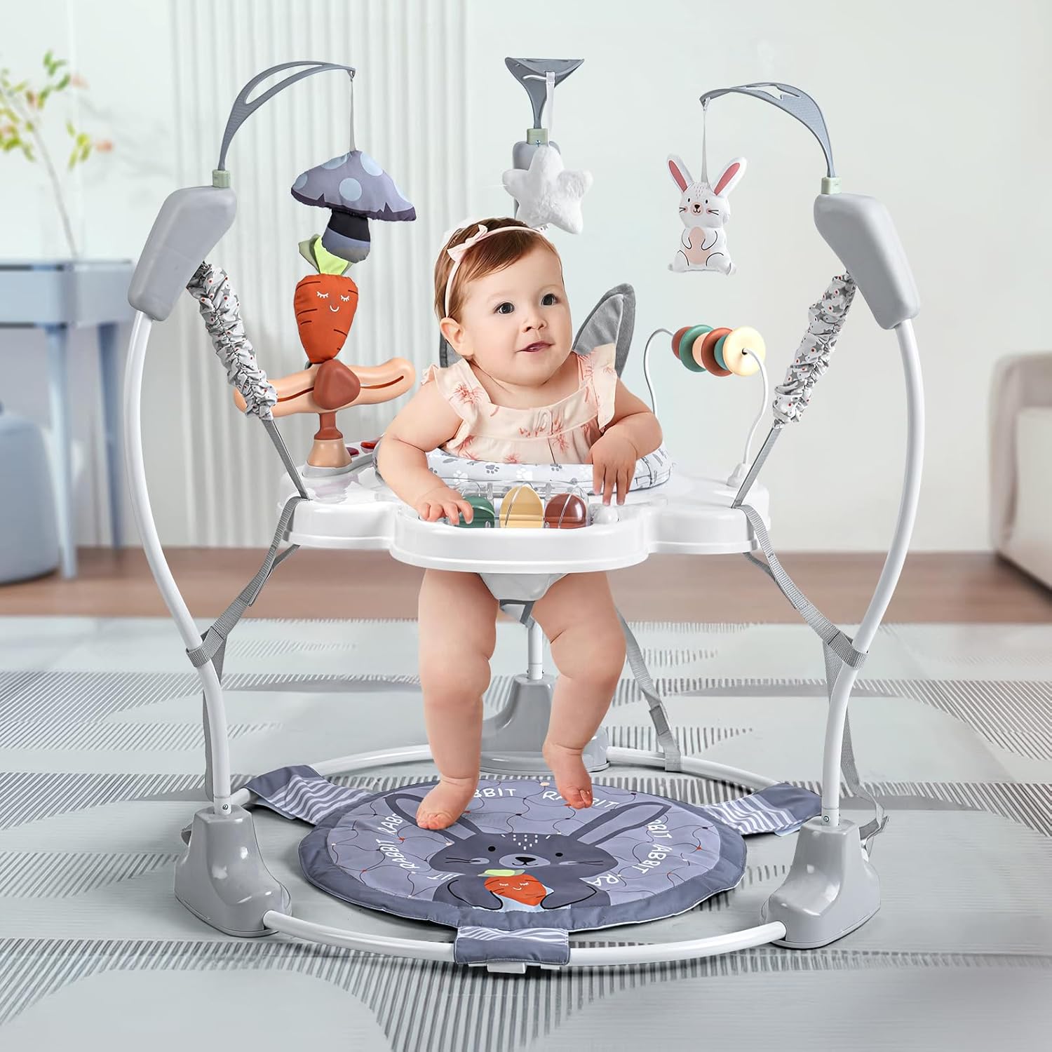 Baby Activity Center, Baby Jumper Activity Center with Music, Interactive Toys, 360° Rotating Seat, 3 Adjustable Heights, Infant Activity Jumper for 6+ Months (Rabbit)