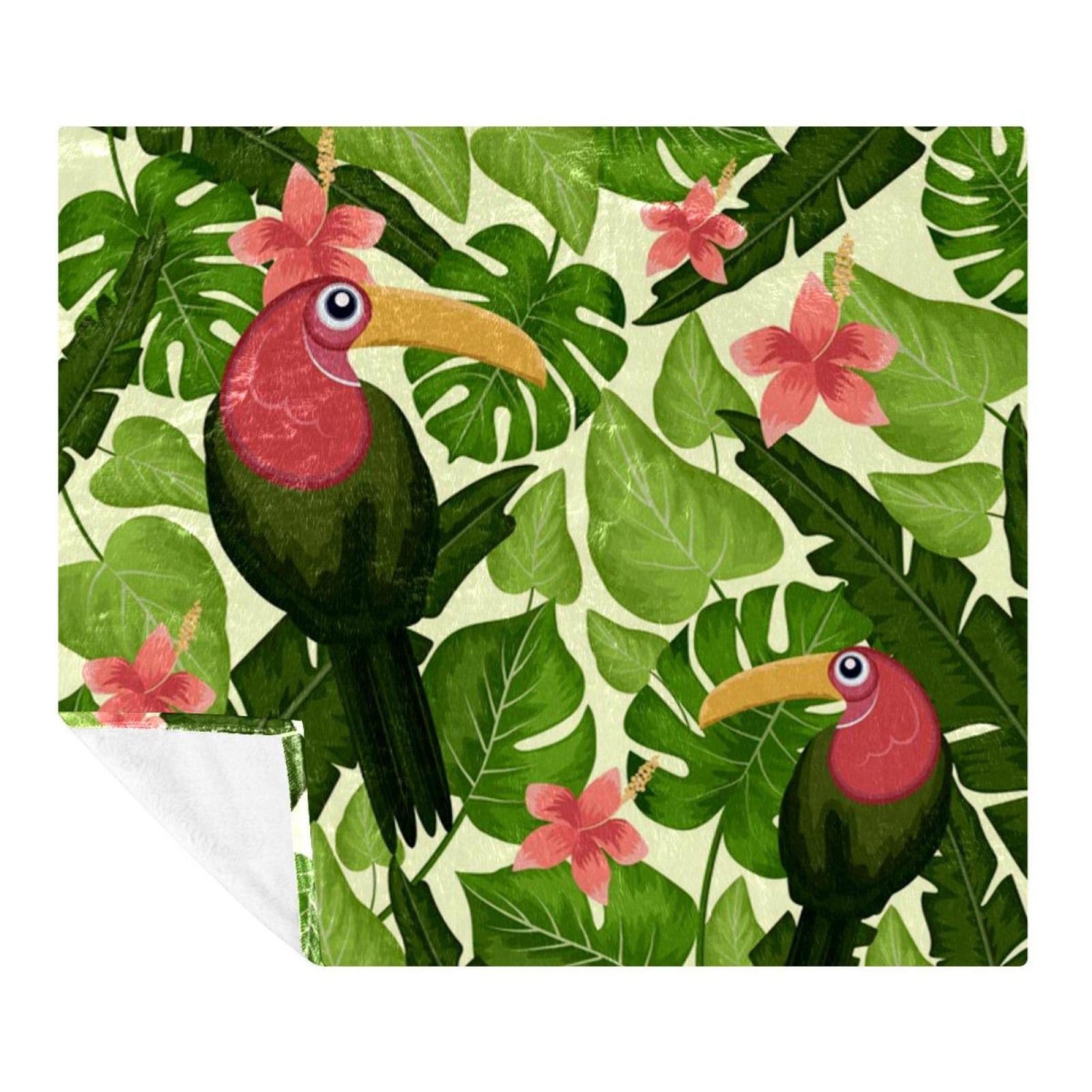 Couverture douce enfant et adulte motif tropical toucan 150x130