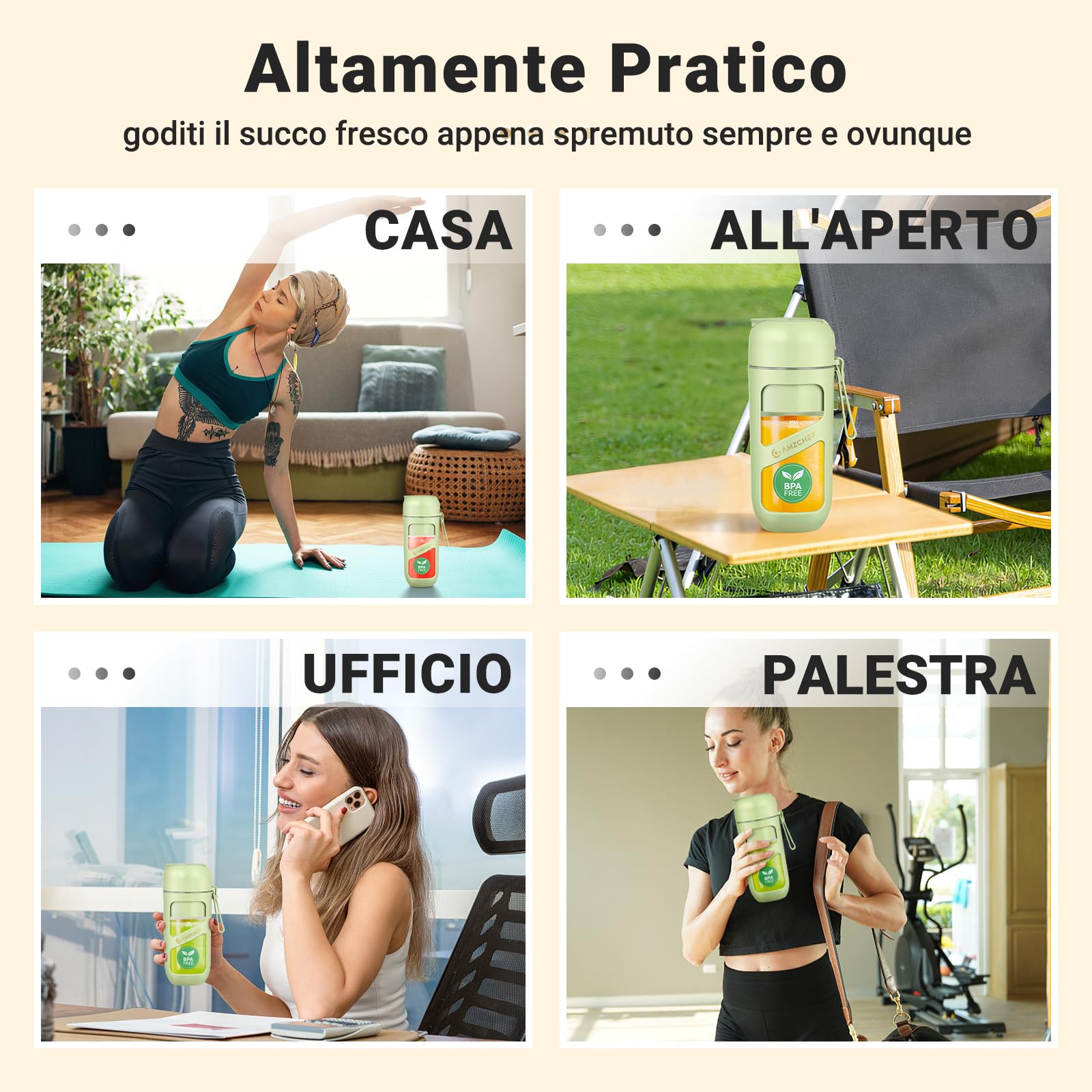 AMZCHEF Frullatore Portatile Sottovuoto - Frullatore Portatile USB Ricaricabile per Frullati e Smoothie - Mini Frullatore Elettrico con 10 Lame per Sport, Viaggi, Escursionismo, Senza BPA