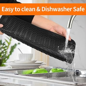 Draining Board Mats, 30x40cm Silicone Dish Drying Mat for Kitchen CounterSilicone Mats for Worktops,Sink Drainer Matt,Non-Slip Heat Resistant Silicone Draining Matt,Dish Drainer Mats Placemat(Black)