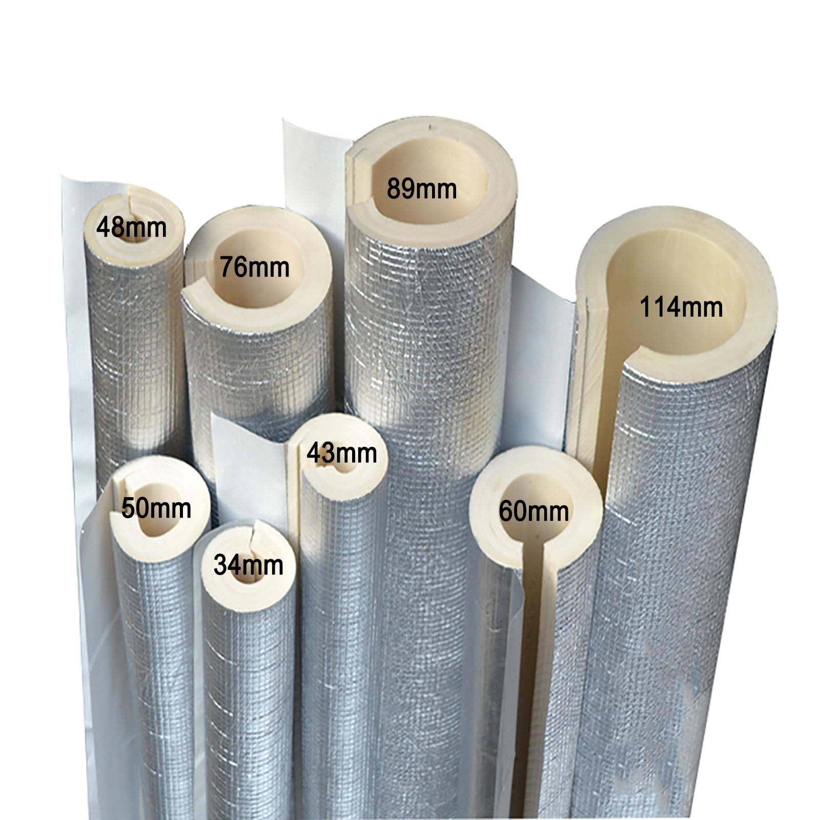 HSPLXYT Open-ended self-adhesive insulation sleeve to protect pipes from freezing/sunburning. The inside diameter of the insulation sleeve is the outside diameter of the pipe(34mm/1.33in)