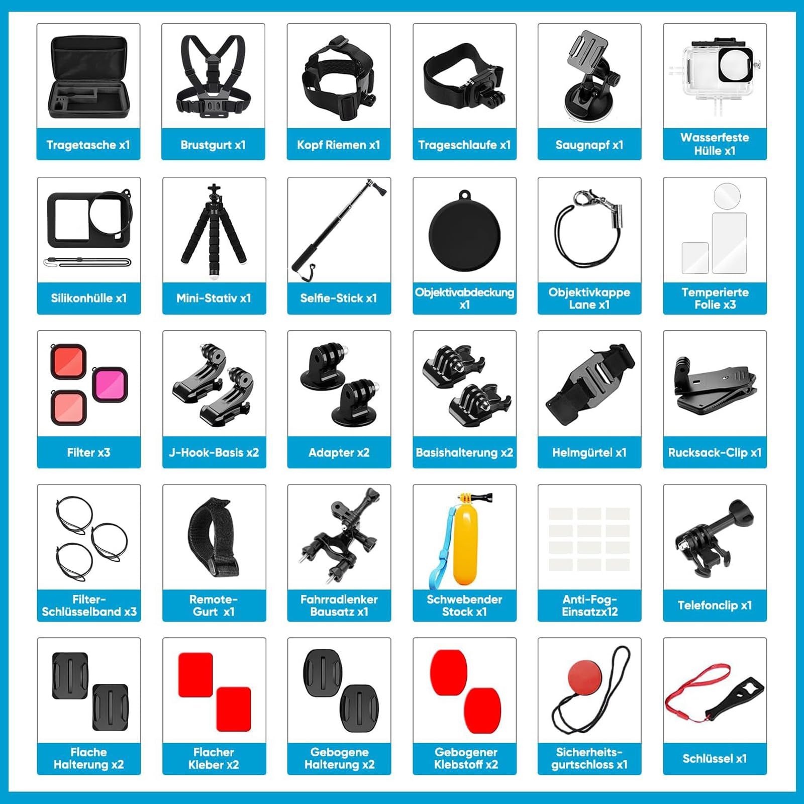 Zestaw akcesoriów do kamer sportowych kompatybilny z Osmo Action 6 Essential Accessories Kit z wodoodporną obudową i osłoną ochronną obiektywu
