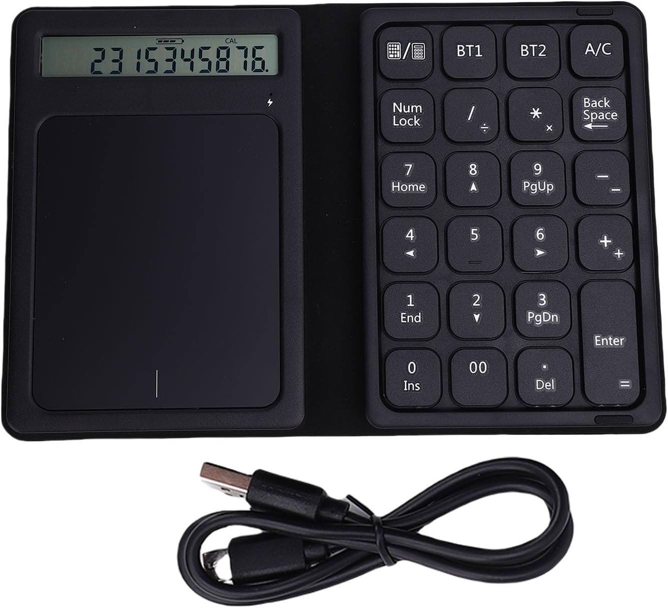 ZJchao Number Pad Foldable Wireless Numeric Keypad with Display Calculator and Touchpad Slim 23 Keys Portable Financial Accounting Numpad Keyboard for Bank Retail ABS PU