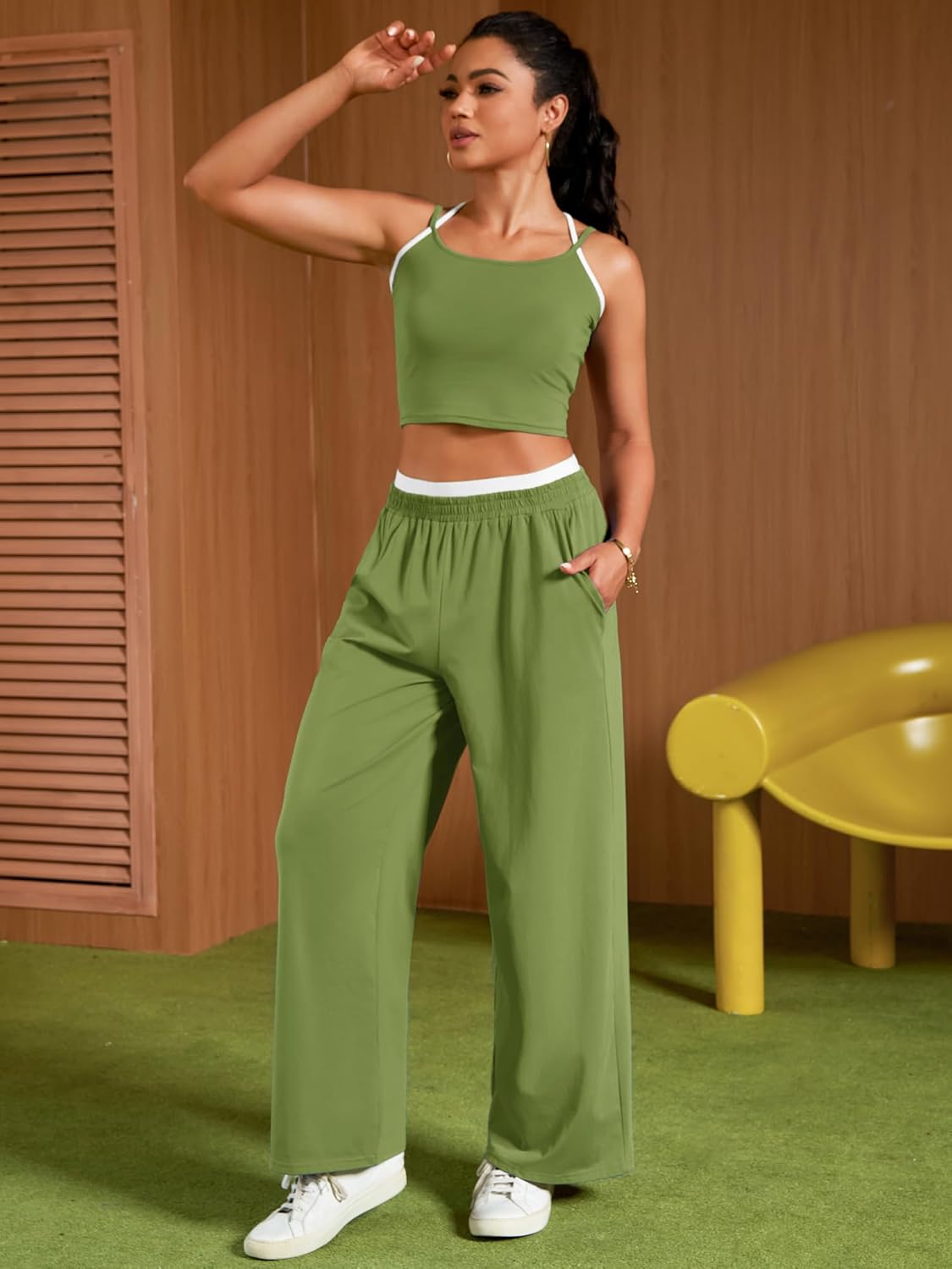 2 Piece Sets for Women Summer Yoga Set Camisole Crop Tank Top Wide Leg Pants Casual Matching Tracksuit - Image 3