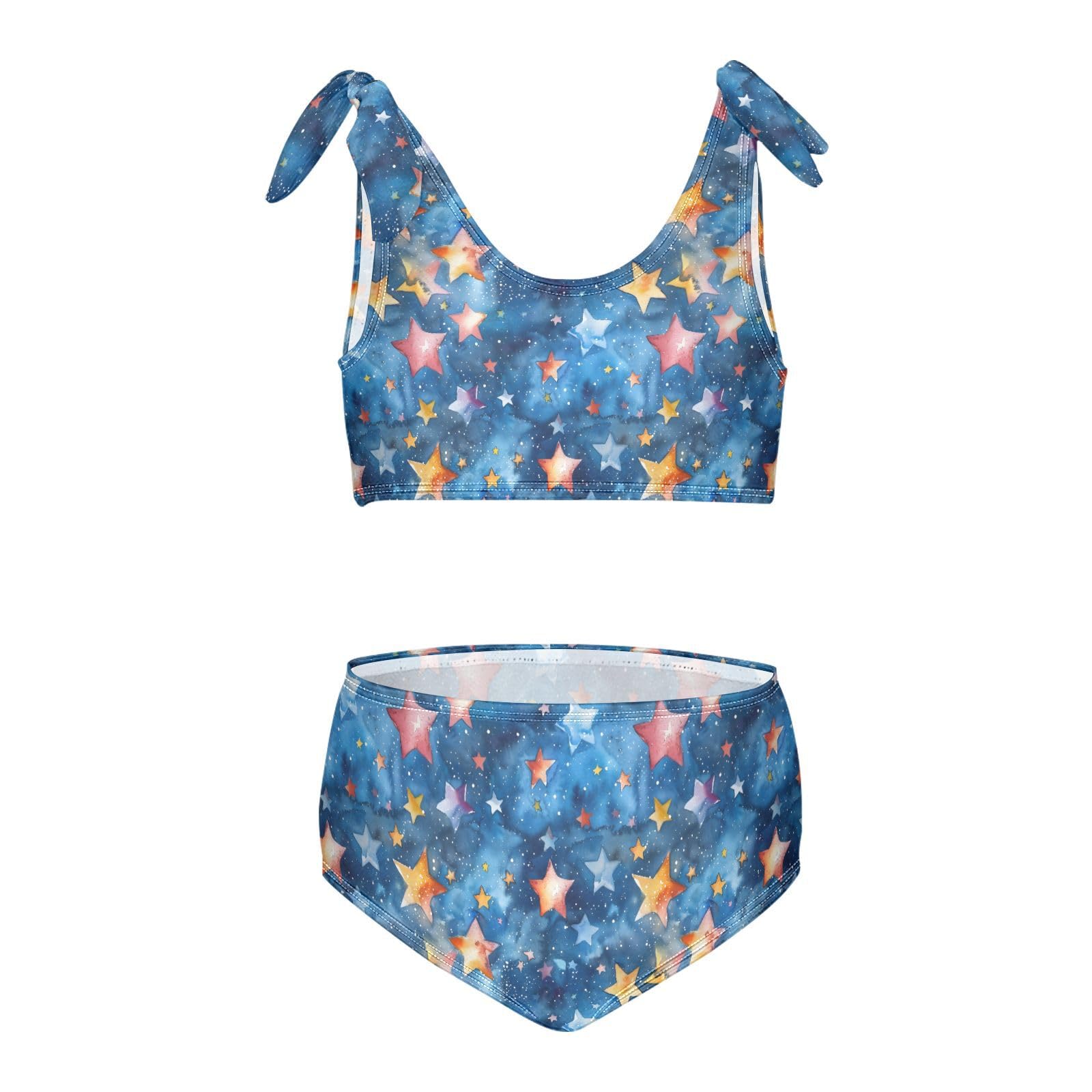 Stars Watercolor Girls Two Piece Tankini Swimsuits Summer Bathing Suit Beach Swimwear Set, 9-10T