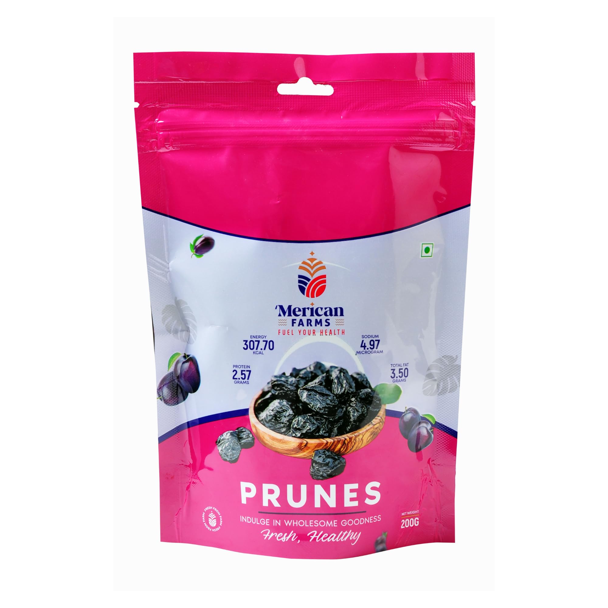 California Premium Prunes,Fresh from Farm, Hand-picked, High in Vitamins and Fibers, Plums,Dried Pitted Prunes,200gm (Pack of 1)