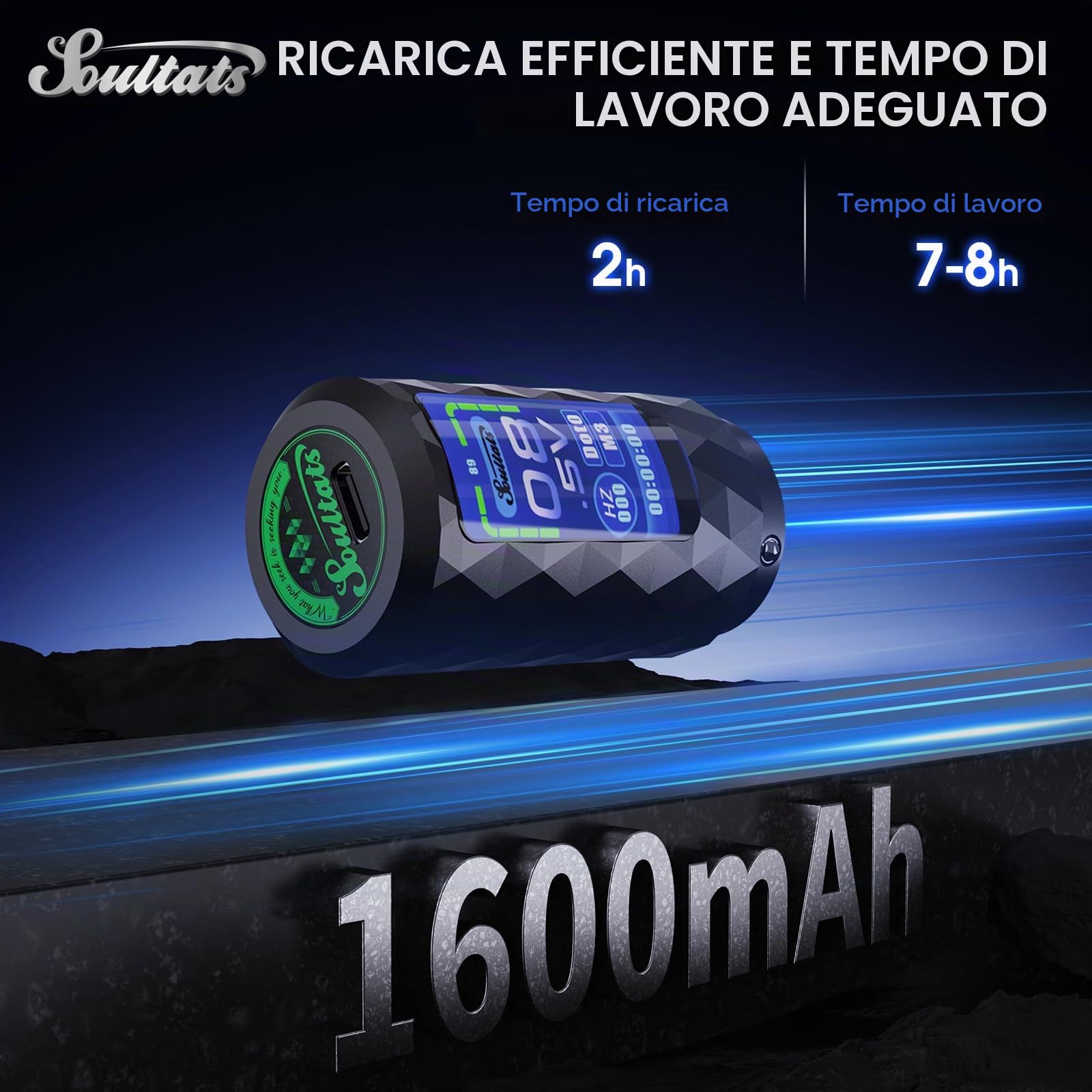 Kit Tatuaggi - Macchinetta per Tatuaggi Kit Completo con 6 Corse 2.5-4.8mm Macchinetta Tatuaggi, Alimentatore Batteria Extra da 1600 mAh, 20Pz Aghi Tattoo per Principianti e Artisti